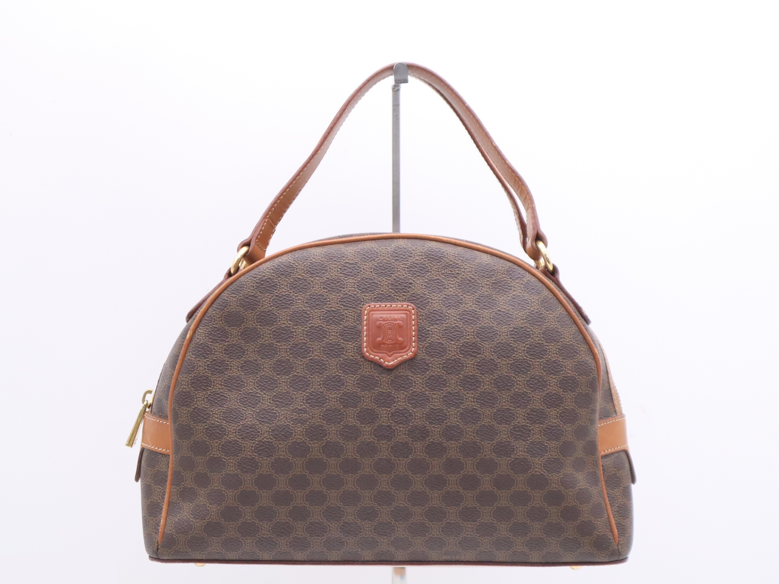 Leather Macadam pattern handbag, brown, gold hardware