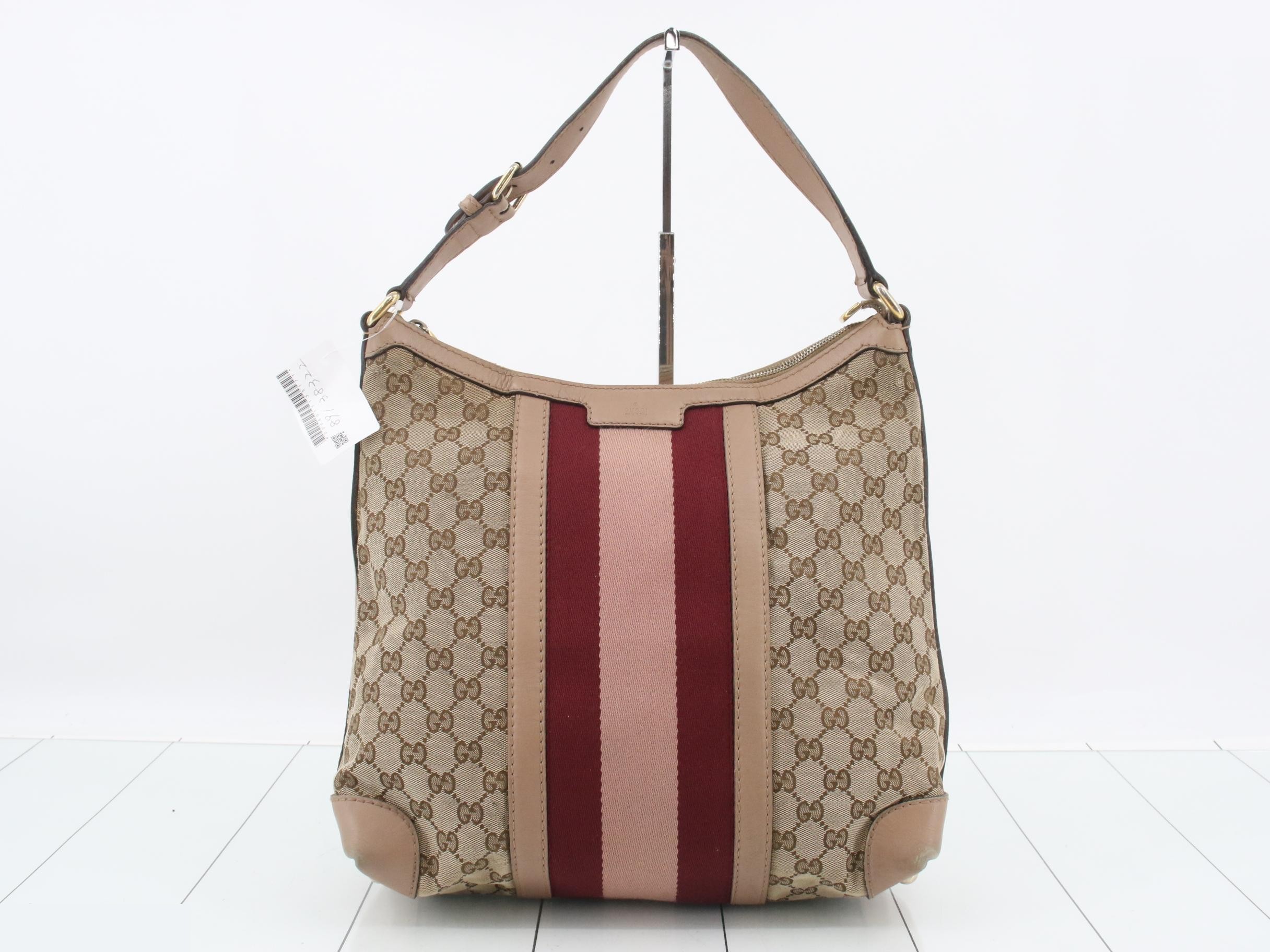 GG Canvas Web Shoulder Bag, Pink Leather, Gold Hardware