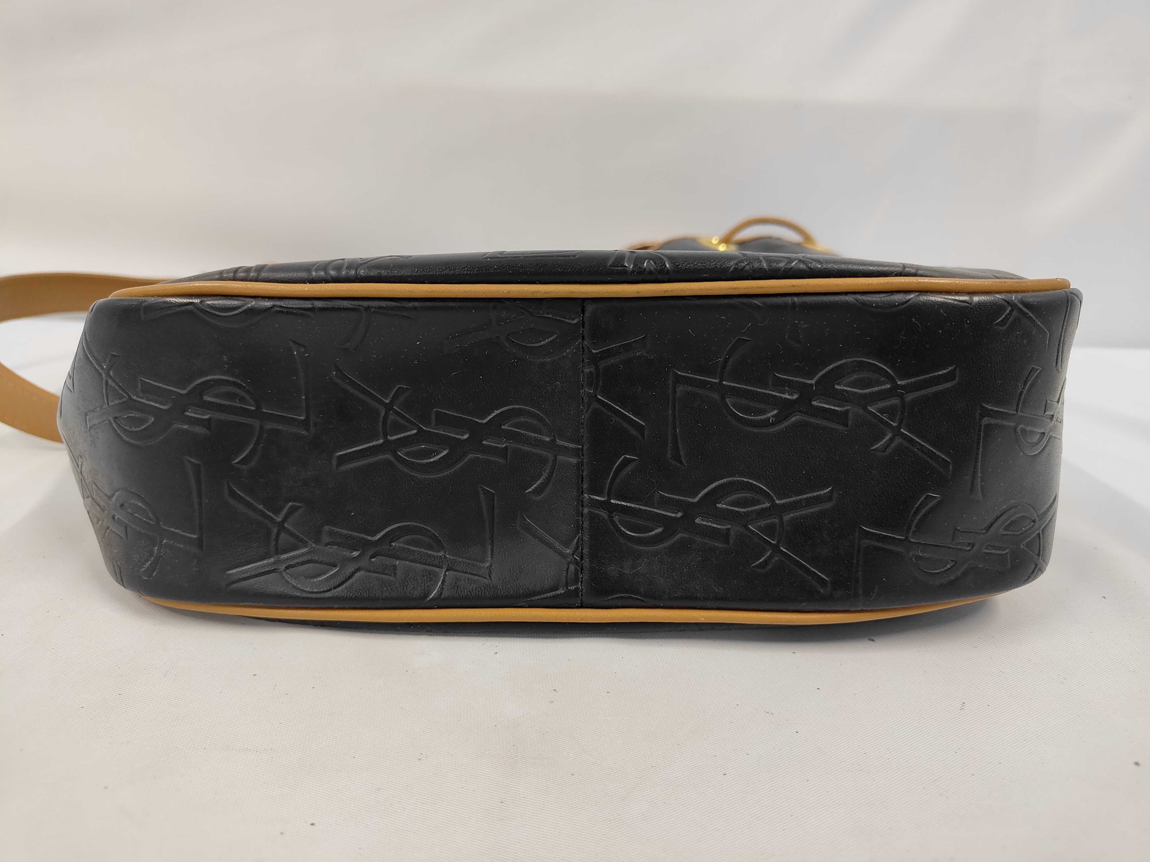 Vintage YSL Leather Logo Embossed Drawstring Shoulder Bag — view 3