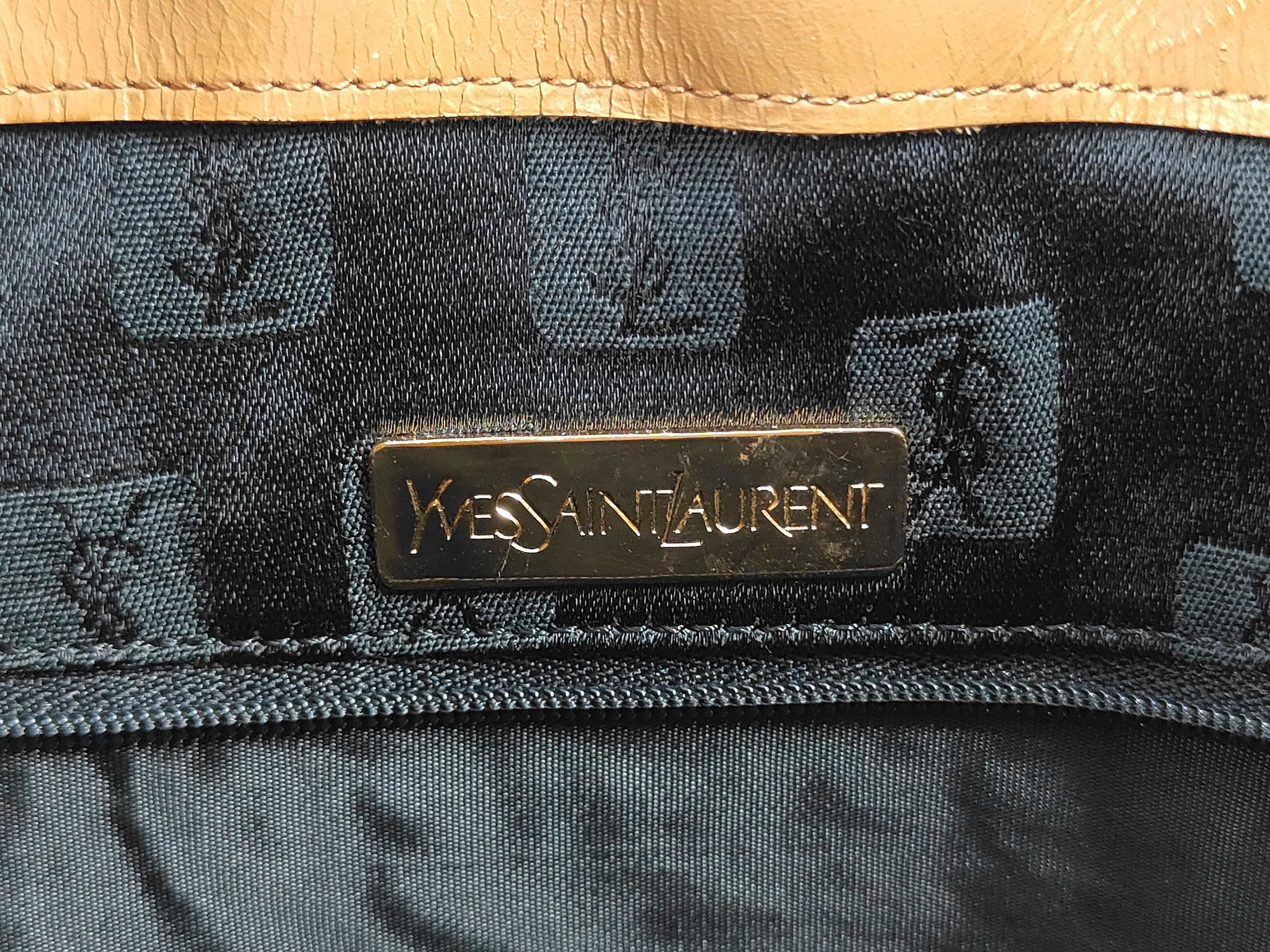 Vintage YSL Leather Logo Embossed Drawstring Shoulder Bag — view 7