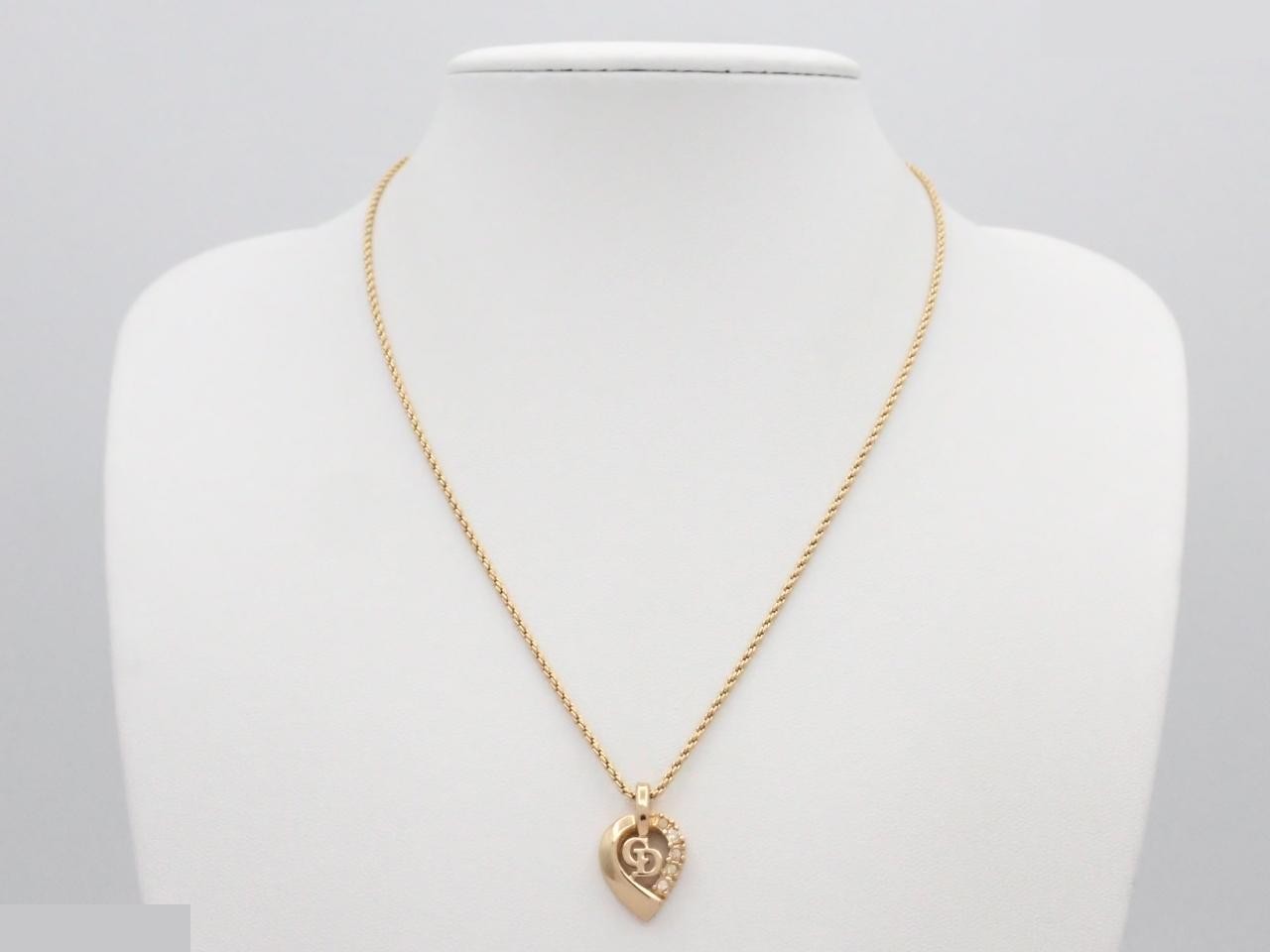 necklace, rhinestone, gold plated, chain approximately 44cm — view 3
