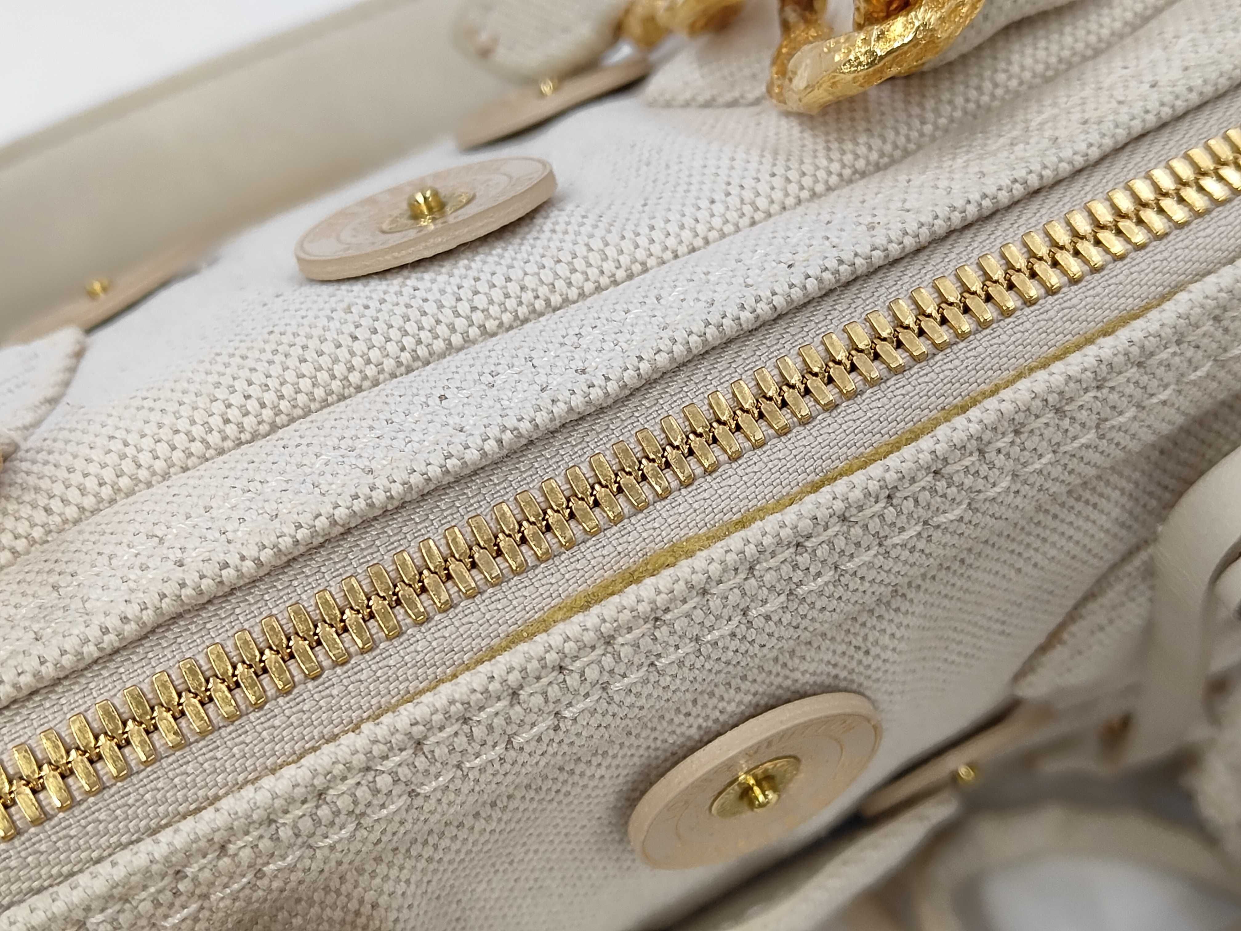 Polka Dots Panama Canvas/Leather Beige Men's Handbag 95407MB2017 — view 8