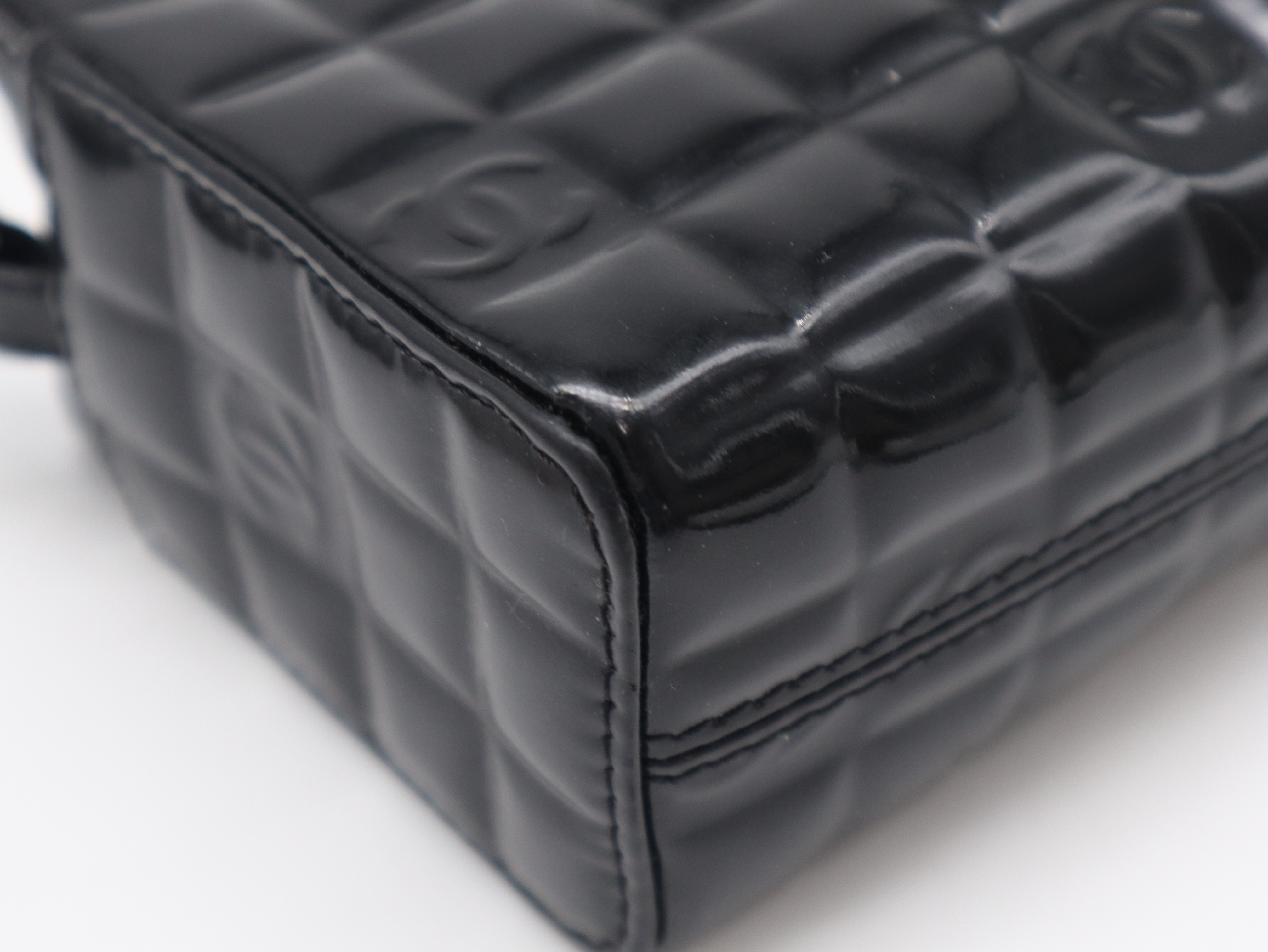 Patent Leather Chocolate Bar Shoulder Bag, Black, Seal 8388821 Shoulder Bag — view 9