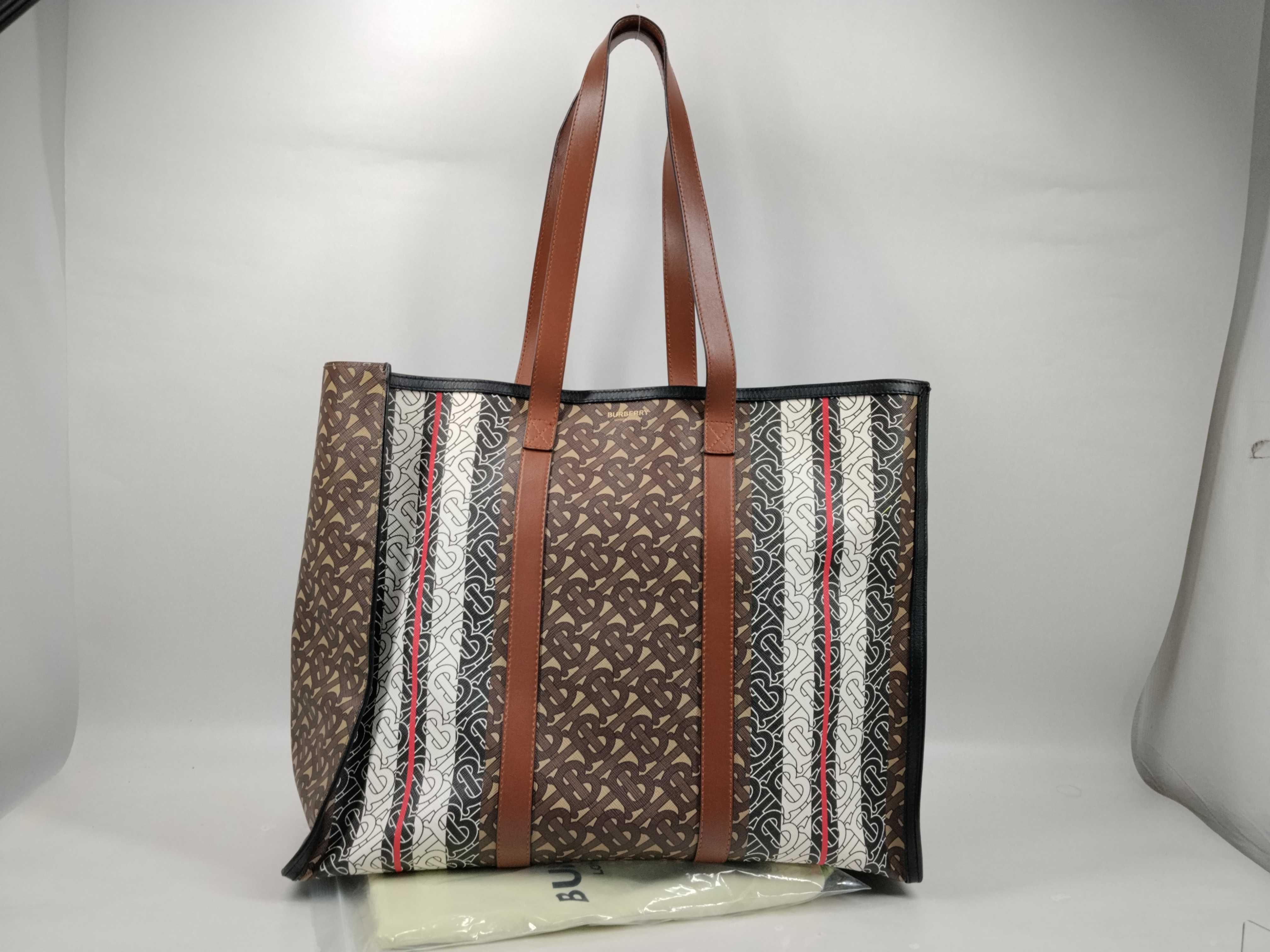 TB Monogram Tote Bag, Beige x Brown, with dust bag.