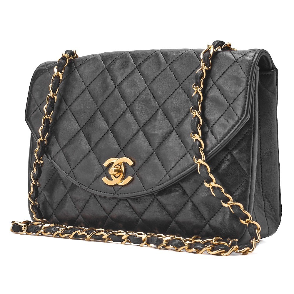 Lambskin Matelassé Round Flap Chain Shoulder Bag, Black — view 4