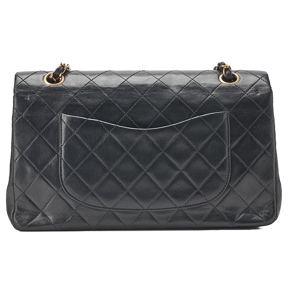 Lambskin Matelassé Double Flap 25 Chain Shoulder Bag, Black, Gold Hardware — view 2