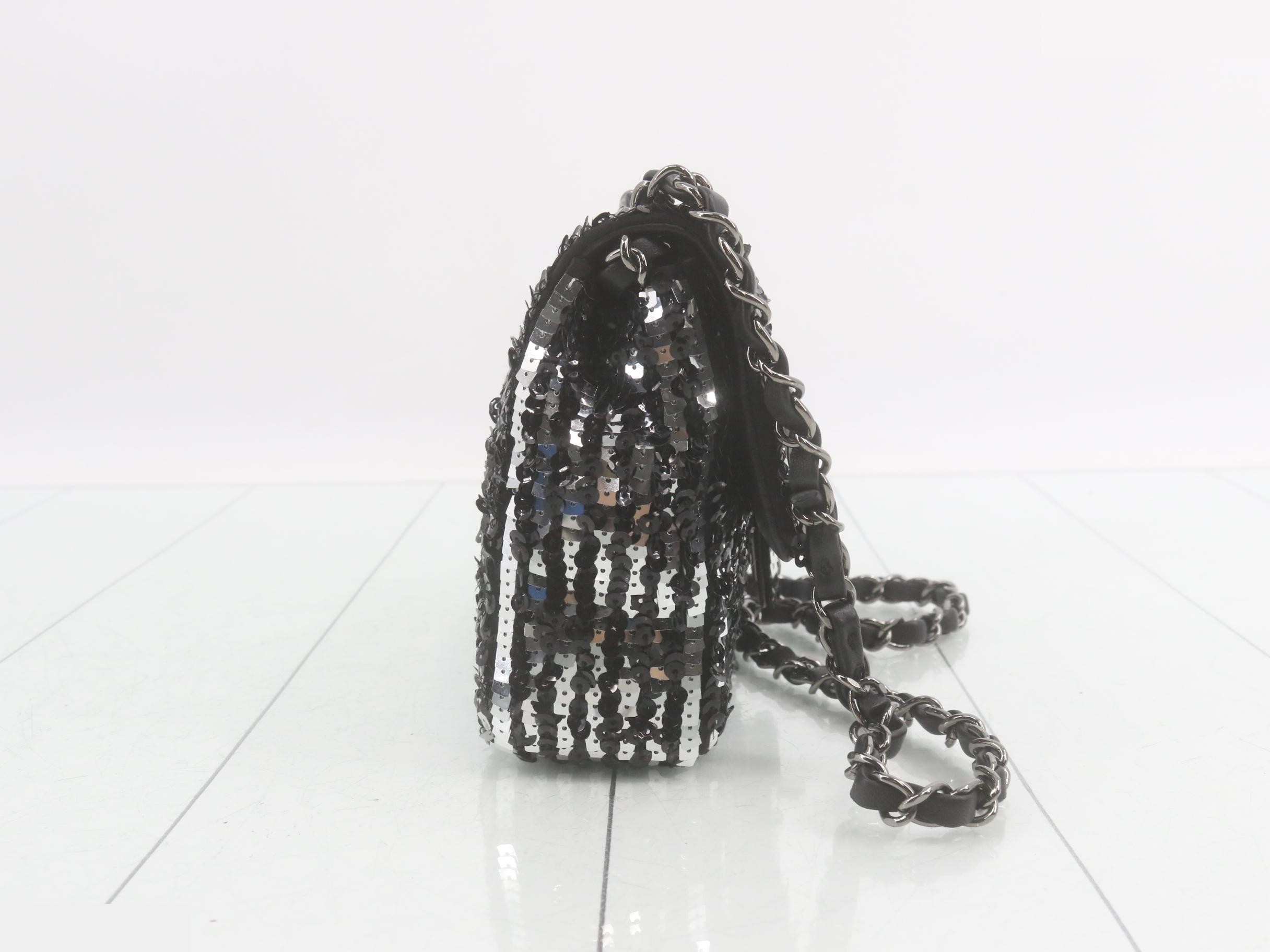 Sequined Mini Matelassé Chain Shoulder Bag — view 4