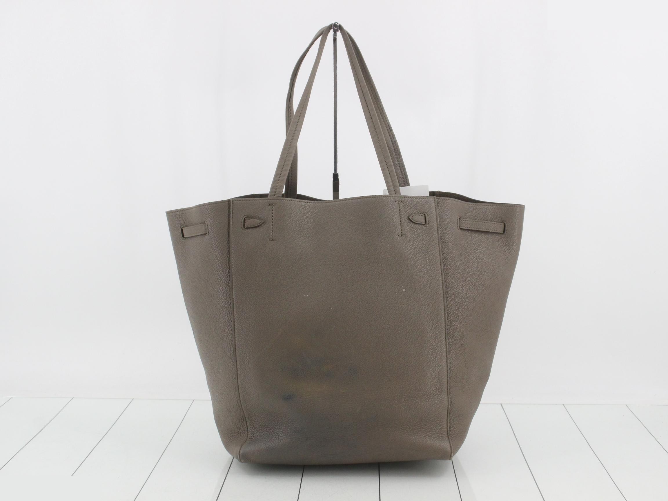 Cabas Phantom Medium Leather Tote Bag, Greige — view 2