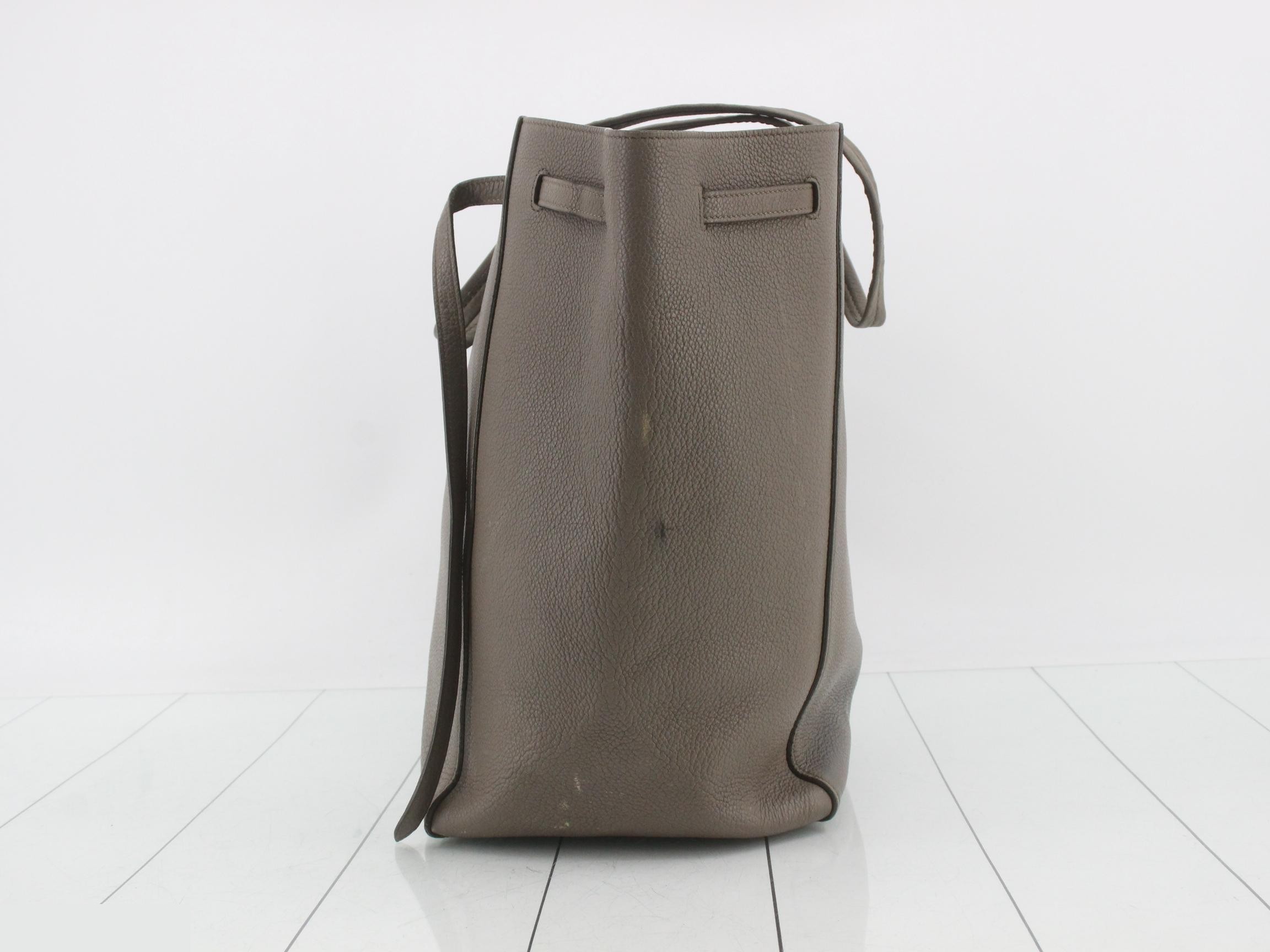 Cabas Phantom Medium Leather Tote Bag, Greige — view 3