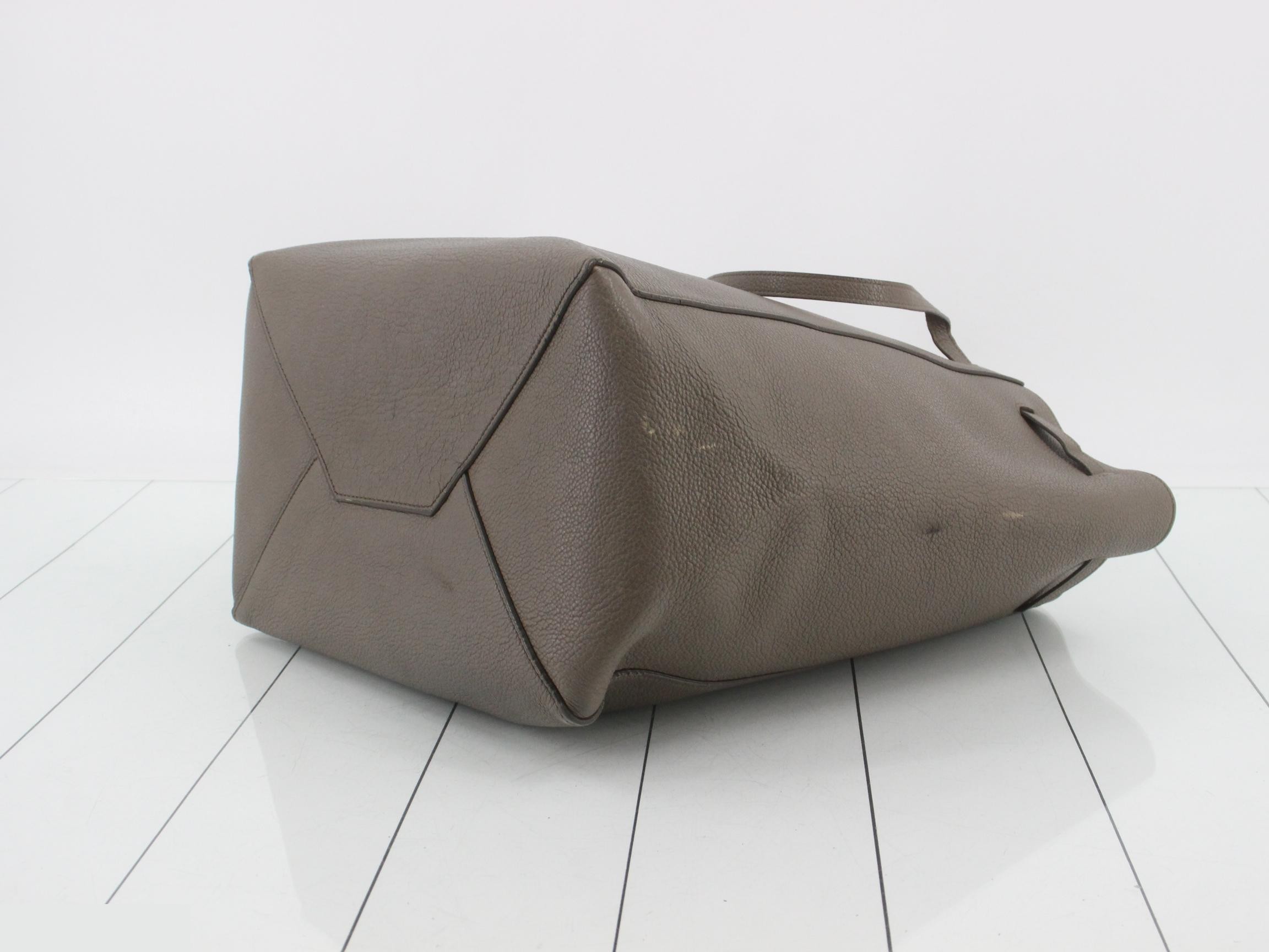 Cabas Phantom Medium Leather Tote Bag, Greige — view 6