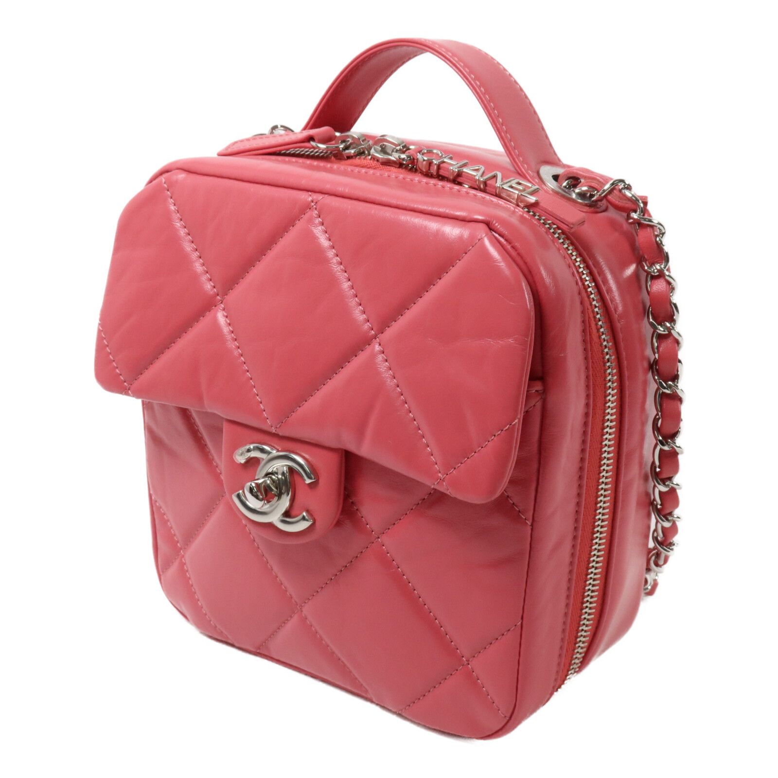 Pink aged Calfskin Top Handle w/ Chain Strap Camera Case — view 3