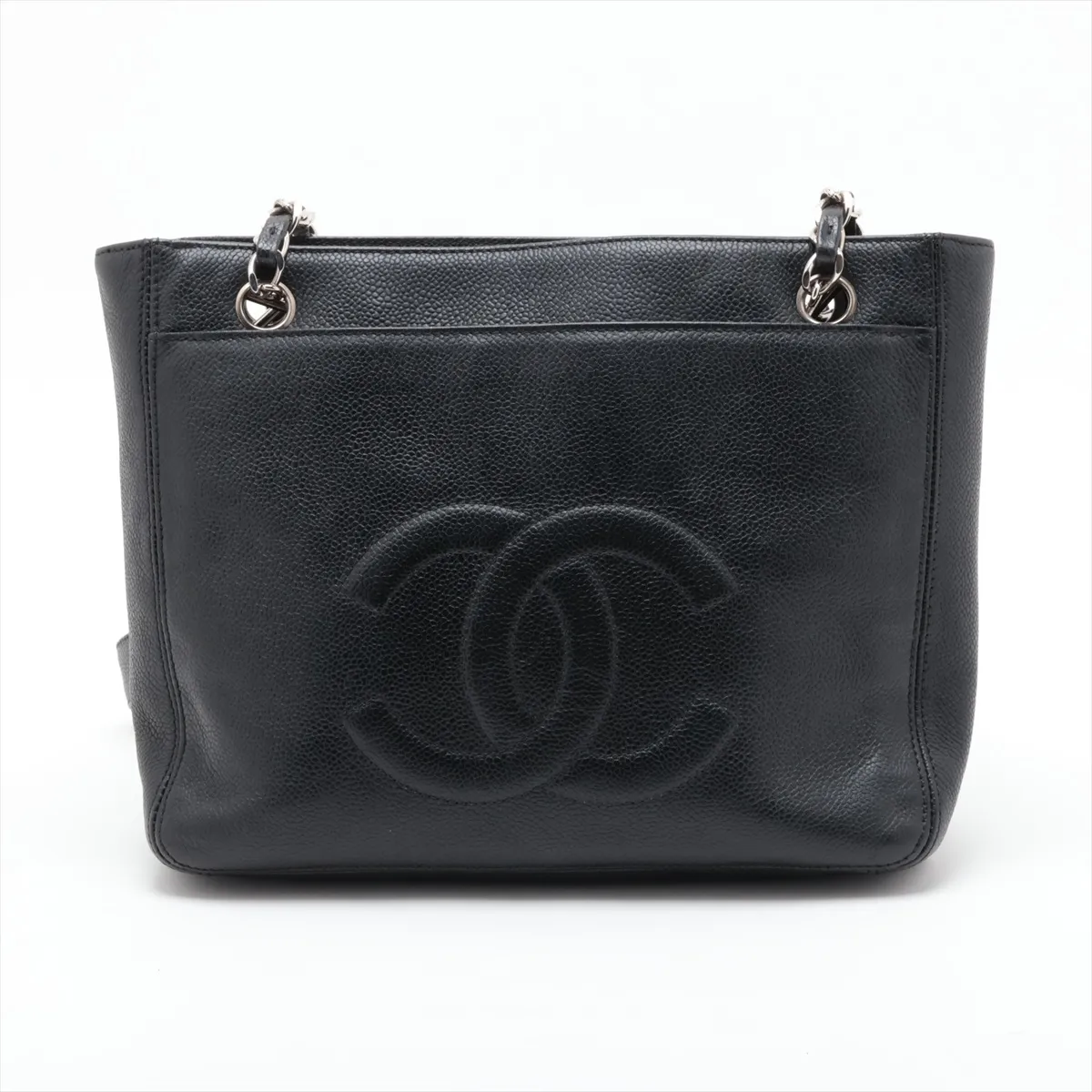 Coco Mark Caviar Skin Chain Tote Bag, Black with Silver Hardware, 4689122, Series 4 — view 2