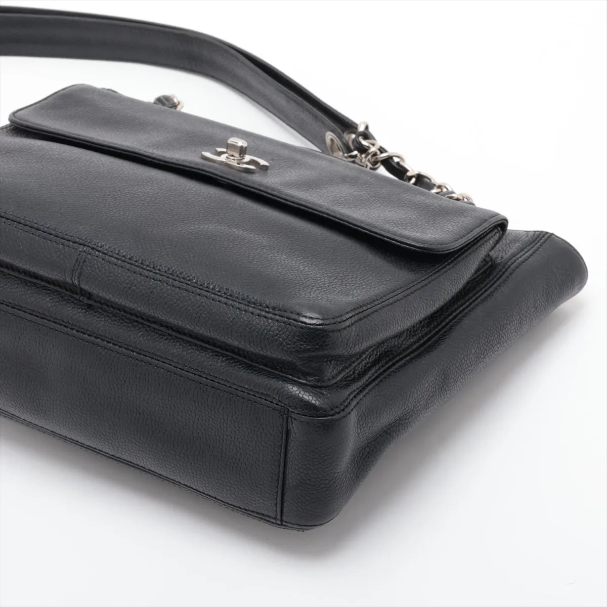 Coco Mark Caviar Skin Chain Tote Bag, Black with Silver Hardware, 4689122, Series 4 — view 3