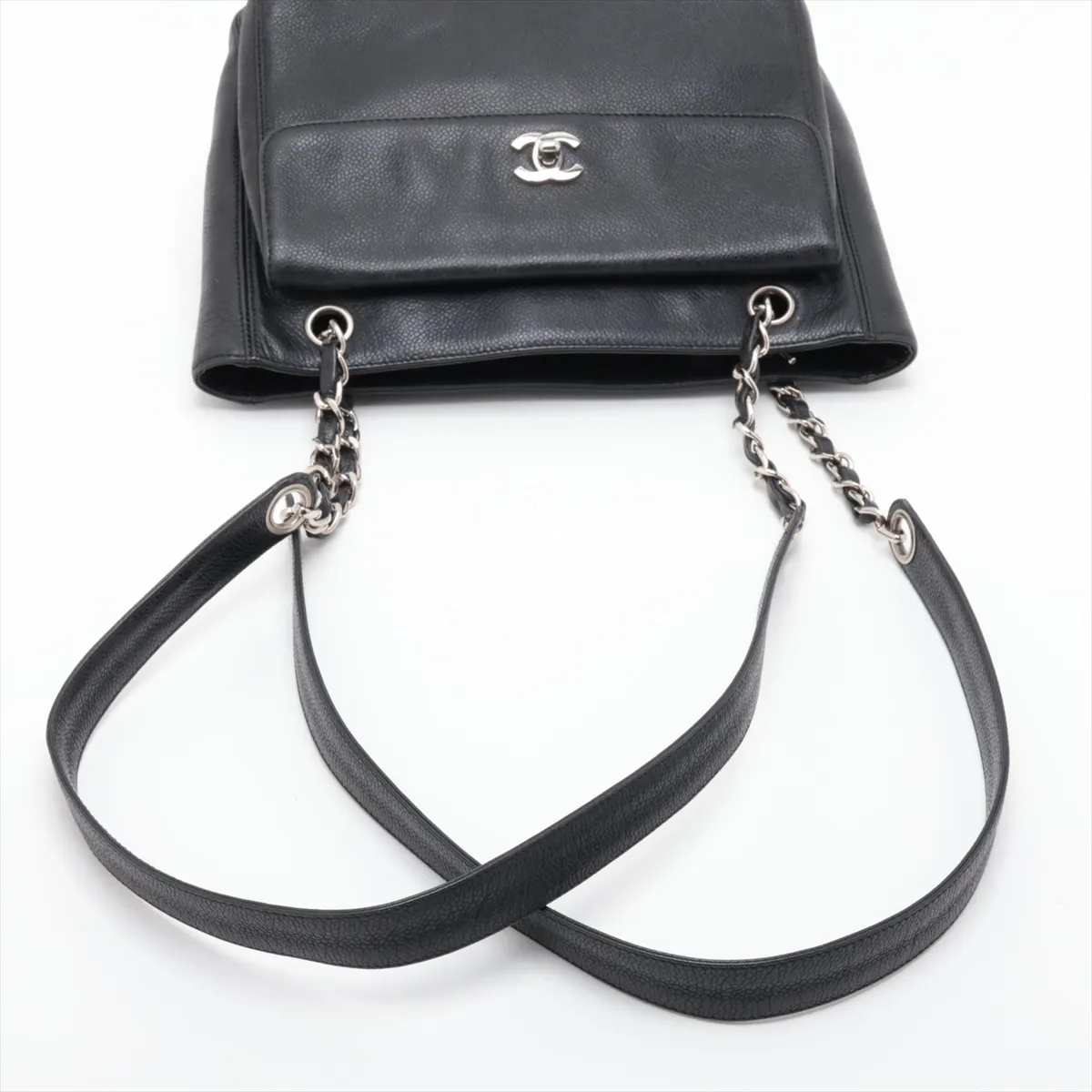 Coco Mark Caviar Skin Chain Tote Bag, Black with Silver Hardware, 4689122, Series 4 — view 5