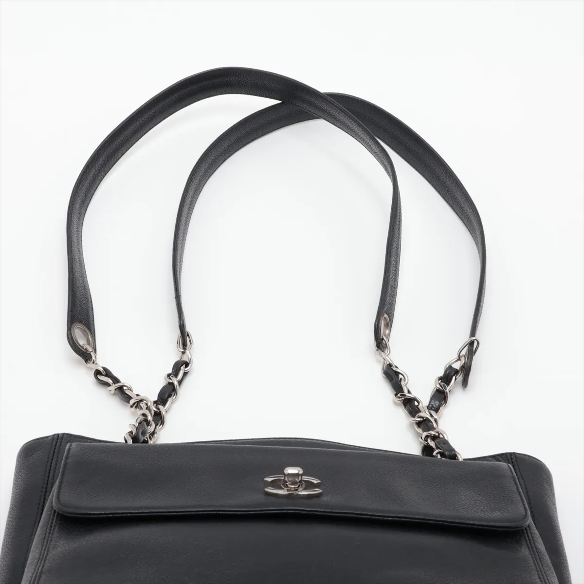 Coco Mark Caviar Skin Chain Tote Bag, Black with Silver Hardware, 4689122, Series 4 — view 6
