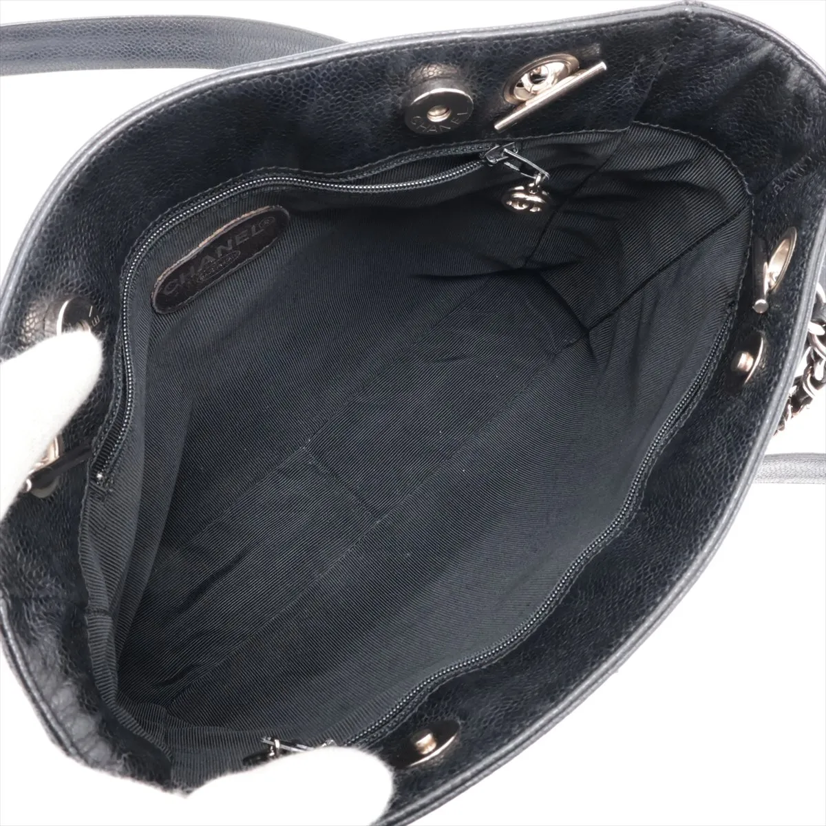 Coco Mark Caviar Skin Chain Tote Bag, Black with Silver Hardware, 4689122, Series 4 — view 7