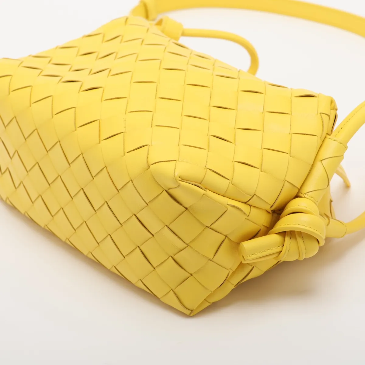 Intrecciato Leather Shoulder Bag, Yellow — view 3