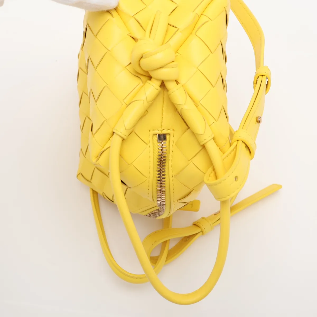 Intrecciato Leather Shoulder Bag, Yellow — view 5