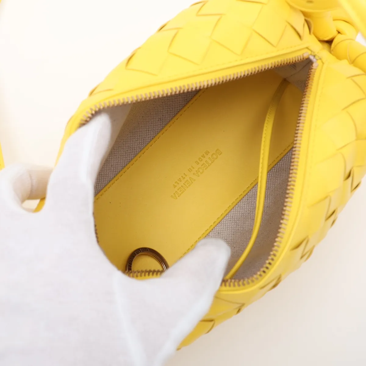 Intrecciato Leather Shoulder Bag, Yellow — view 7