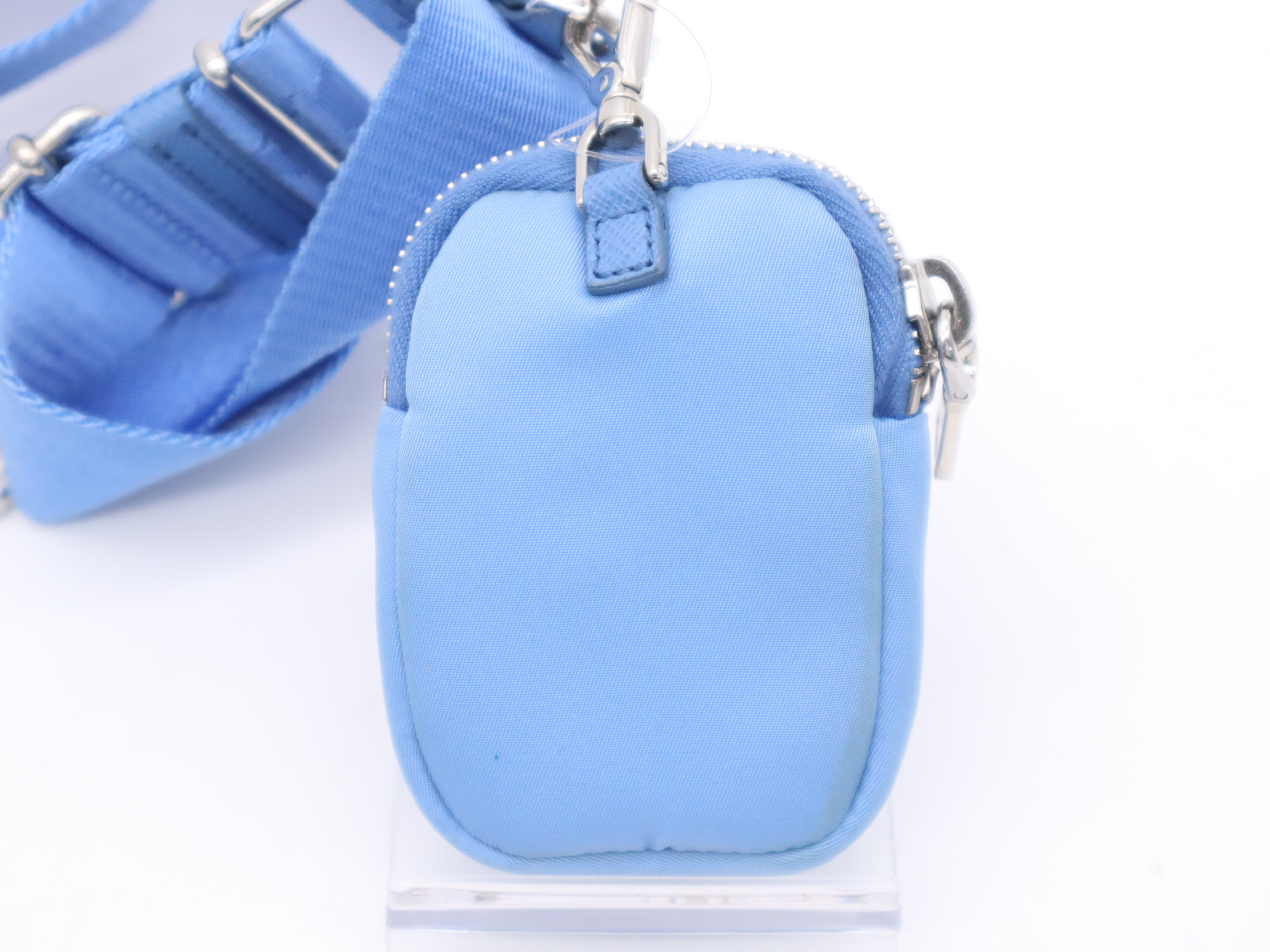 Nylon Chain Handle Bag Re-Edition 2005, with 2 Shoulder Straps, Pouch, and Clochette, Blue Handbag — view 14