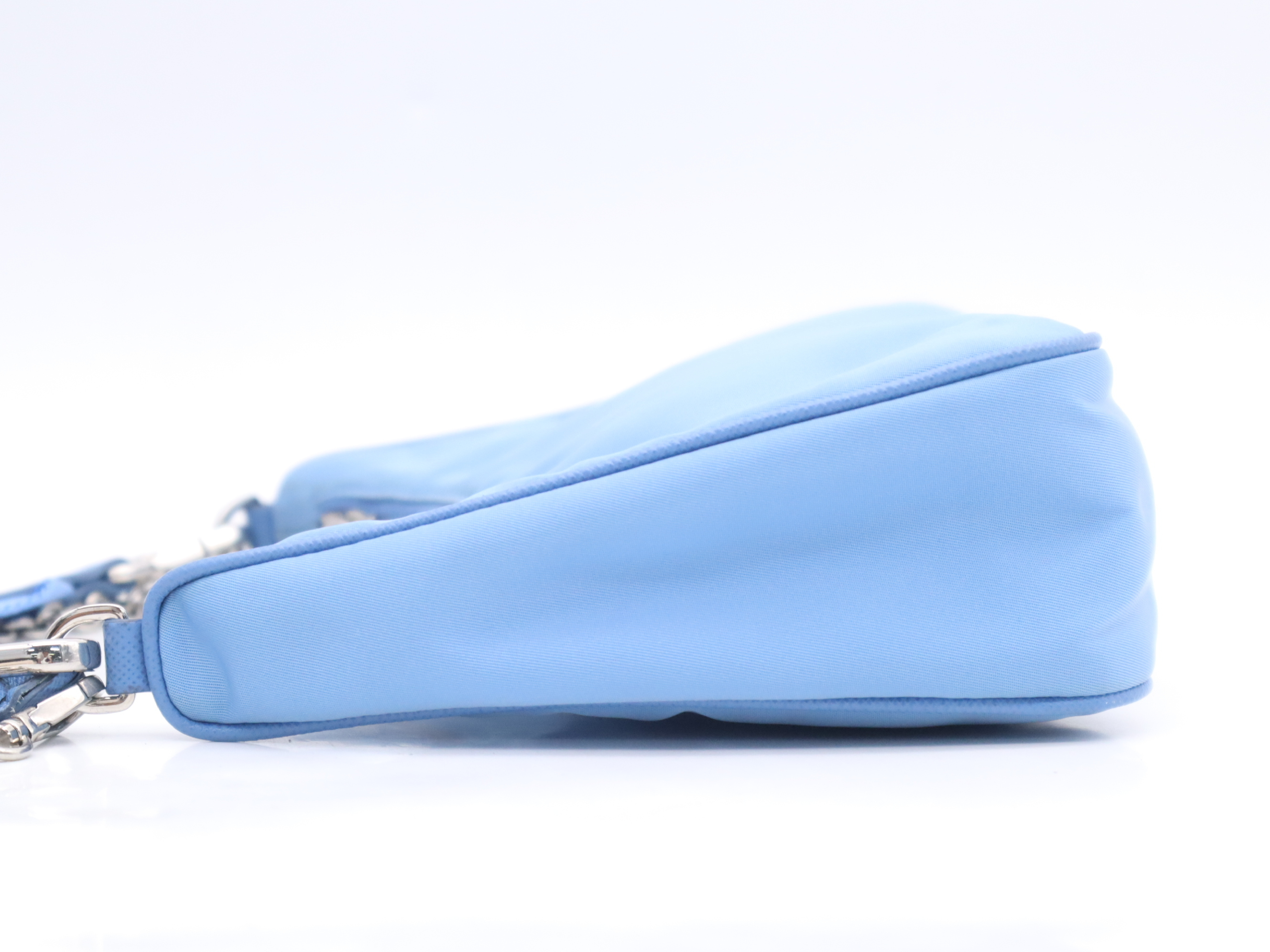 Nylon Chain Handle Bag Re-Edition 2005, with 2 Shoulder Straps, Pouch, and Clochette, Blue Handbag — view 3