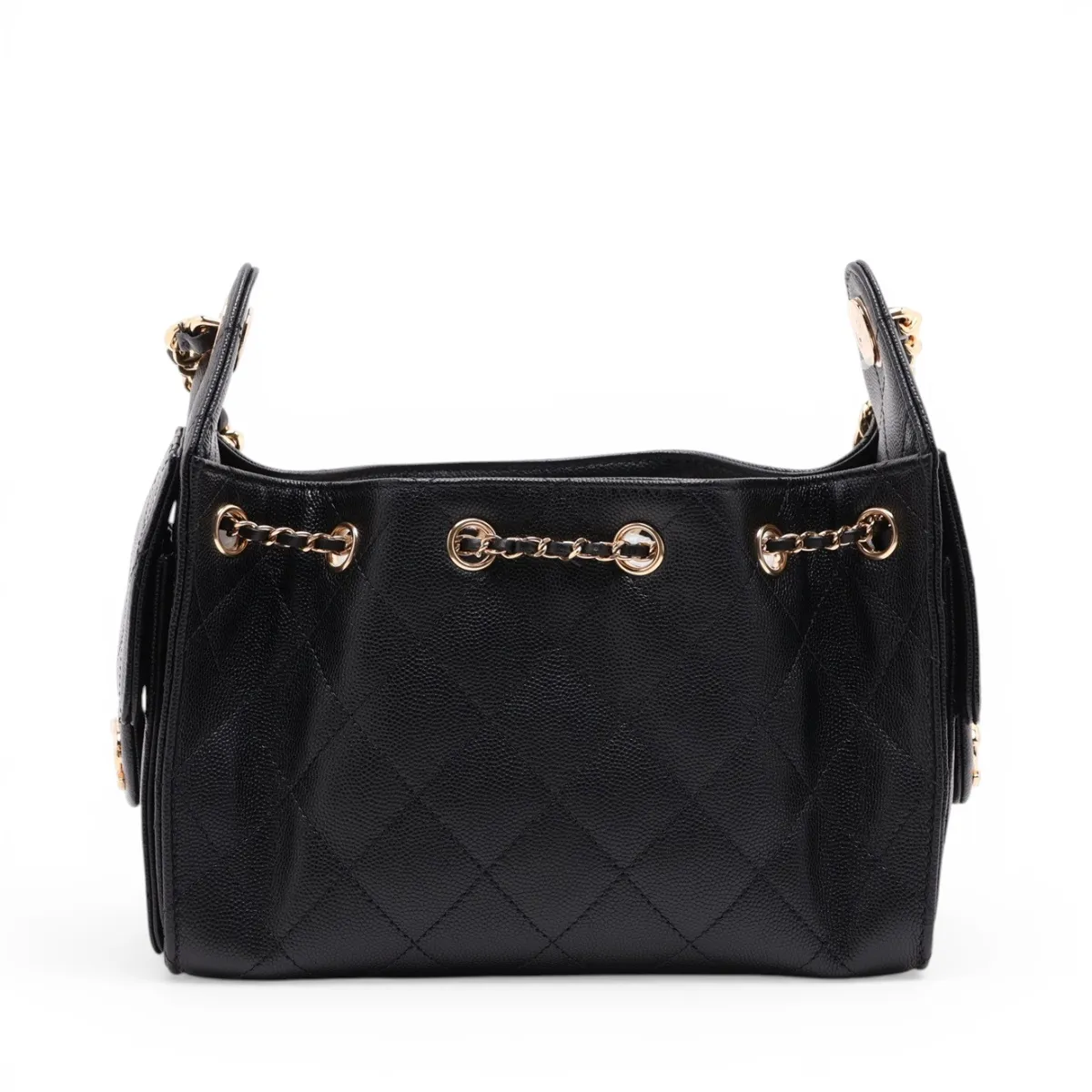 [Individually packaged] Chanel 25 Mini Caviar Skin Chain Shoulder Bag with Drawstring, Black with Gold Hardware, HJL6E81J, Random Plate AS5631 — view 2