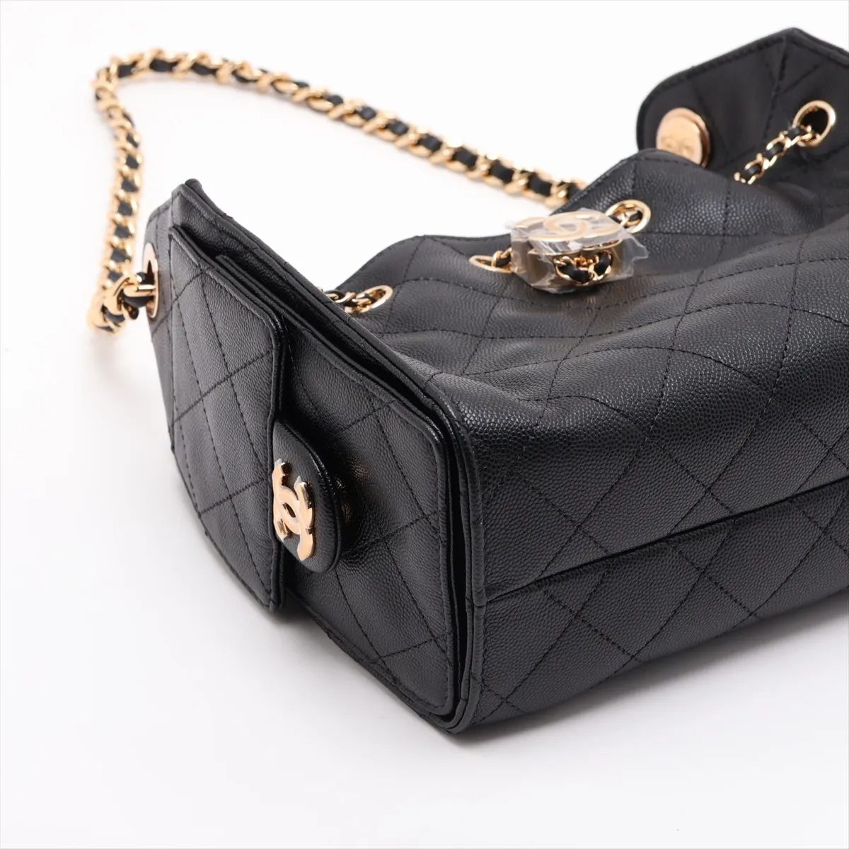 [Individually packaged] Chanel 25 Mini Caviar Skin Chain Shoulder Bag with Drawstring, Black with Gold Hardware, HJL6E81J, Random Plate AS5631 — view 4