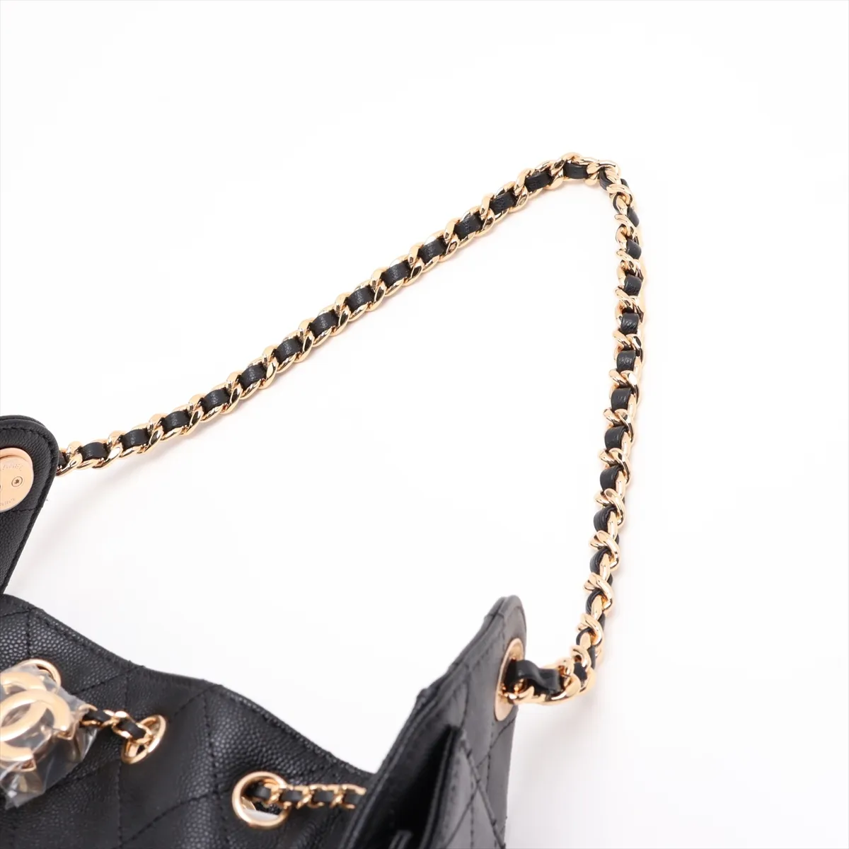 [Individually packaged] Chanel 25 Mini Caviar Skin Chain Shoulder Bag with Drawstring, Black with Gold Hardware, HJL6E81J, Random Plate AS5631 — view 5
