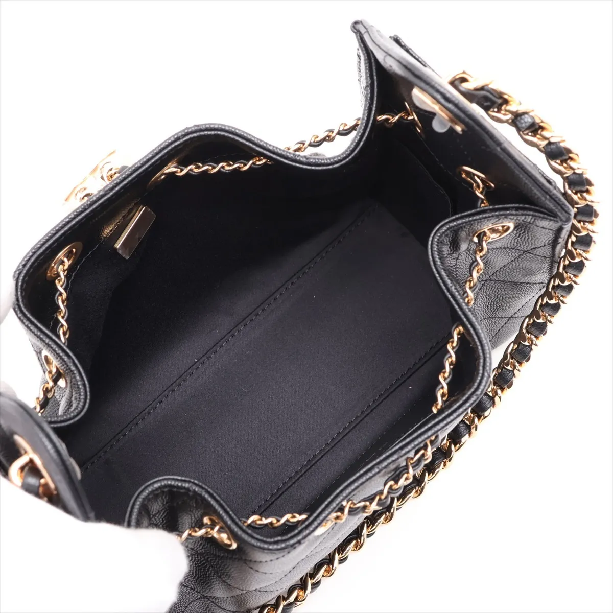 [Individually packaged] Chanel 25 Mini Caviar Skin Chain Shoulder Bag with Drawstring, Black with Gold Hardware, HJL6E81J, Random Plate AS5631 — view 6