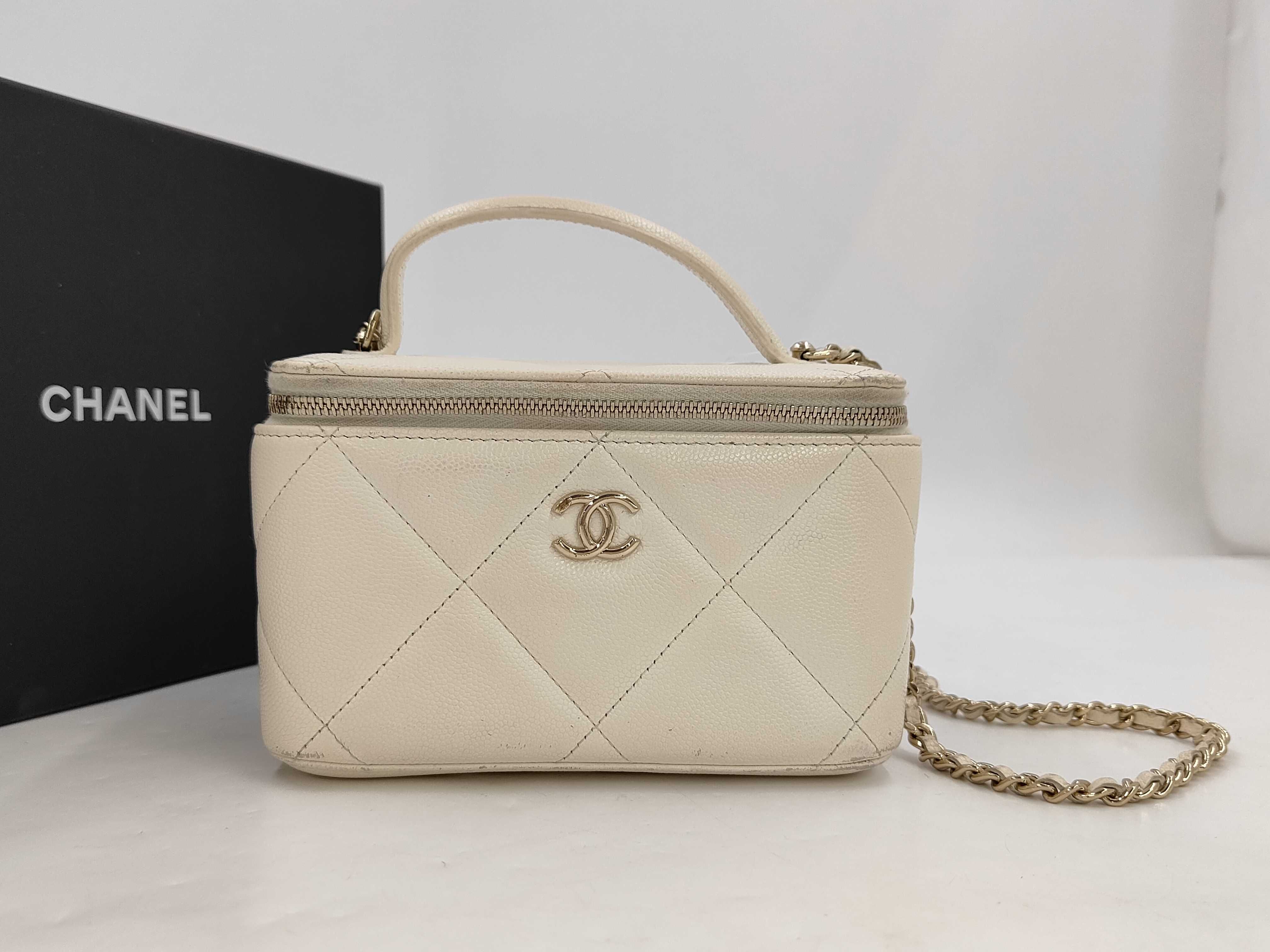 Coco Mark Shoulder Vanity Bag Caviar Leather Off-White LTLXN26E Vanity Bag