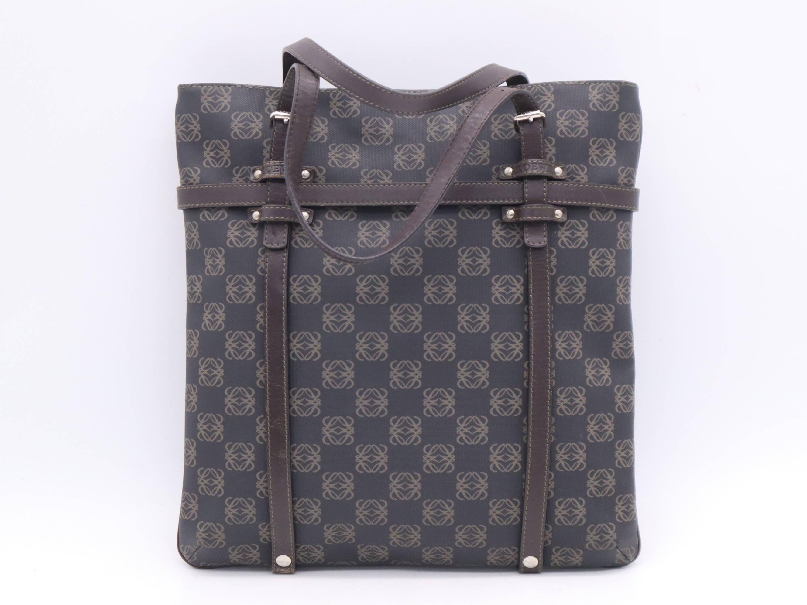 PVC/Leather Anagram Handbag, Black/Brown — view 2