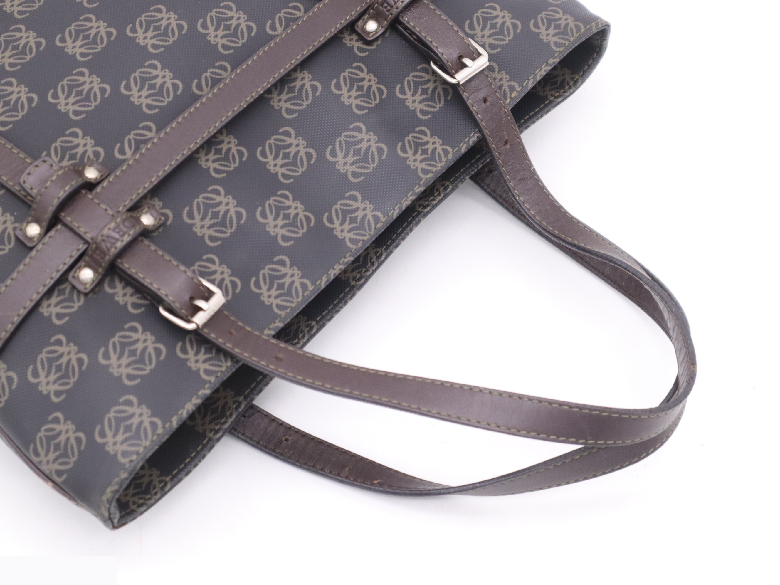 PVC/Leather Anagram Handbag, Black/Brown — view 6