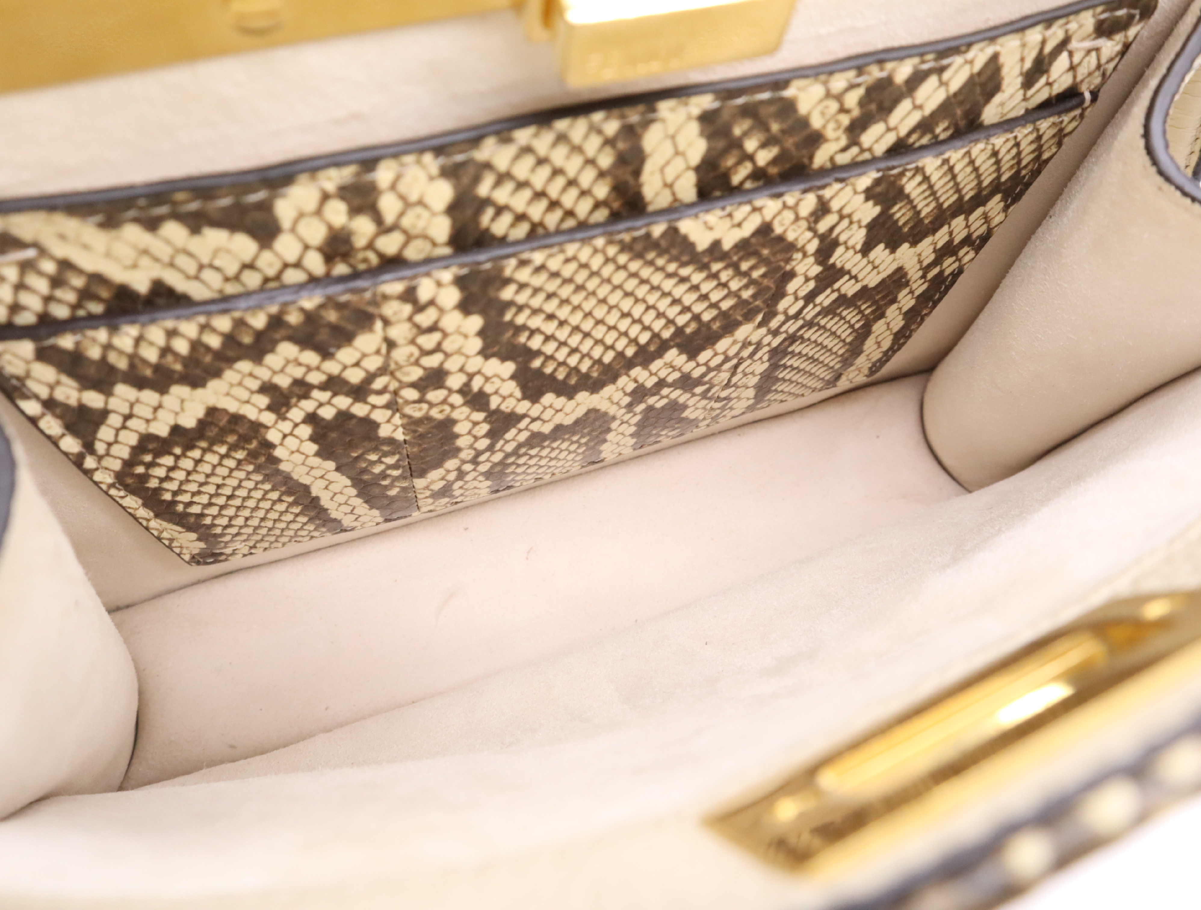 Leather/Python Peekaboo I.C.U Small Beige Handbag with Shoulder Strap and Rain Cover — view 12