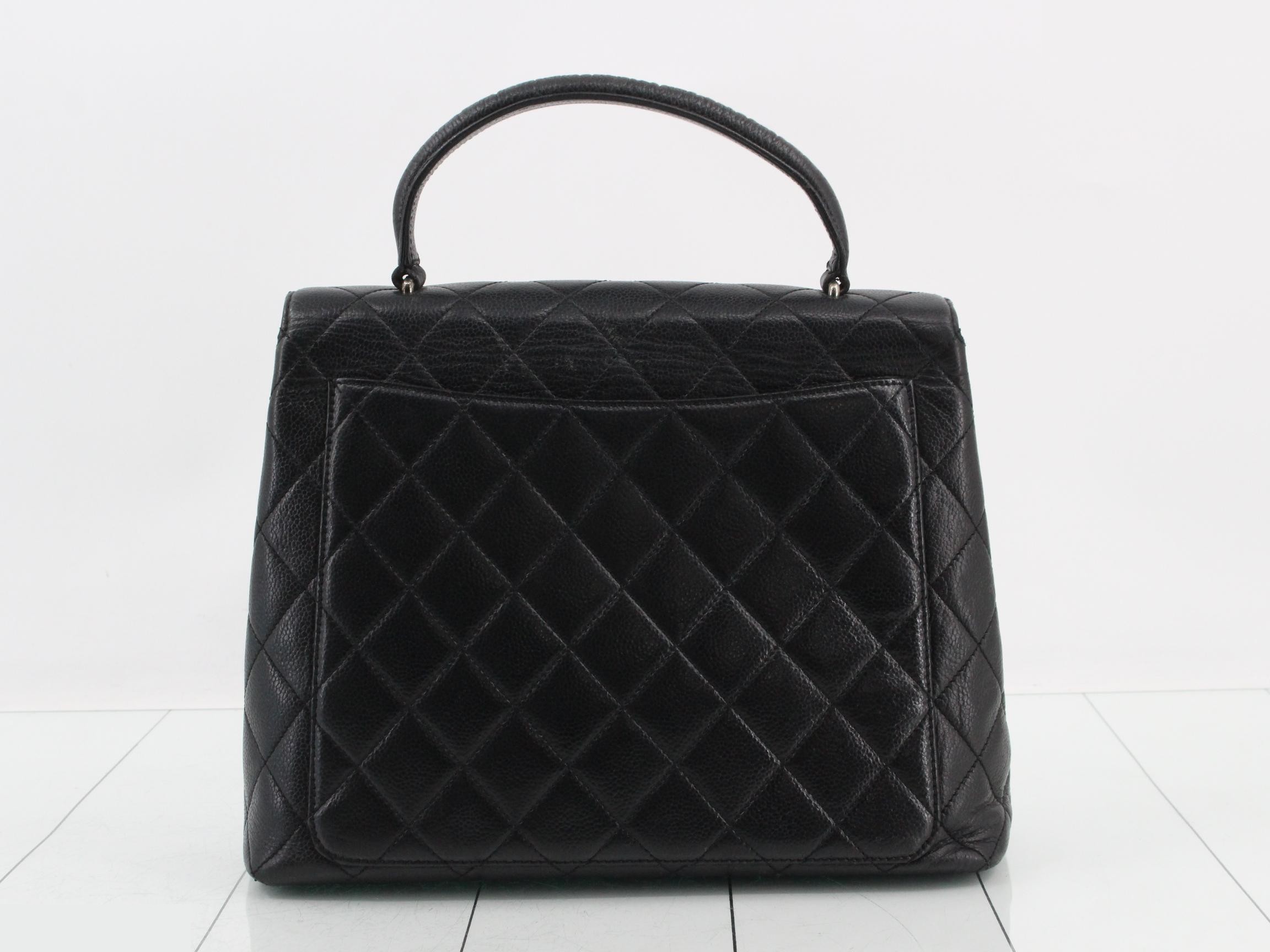 Matelassé caviar leather handbag, black, silver hardware, size 61 — view 2