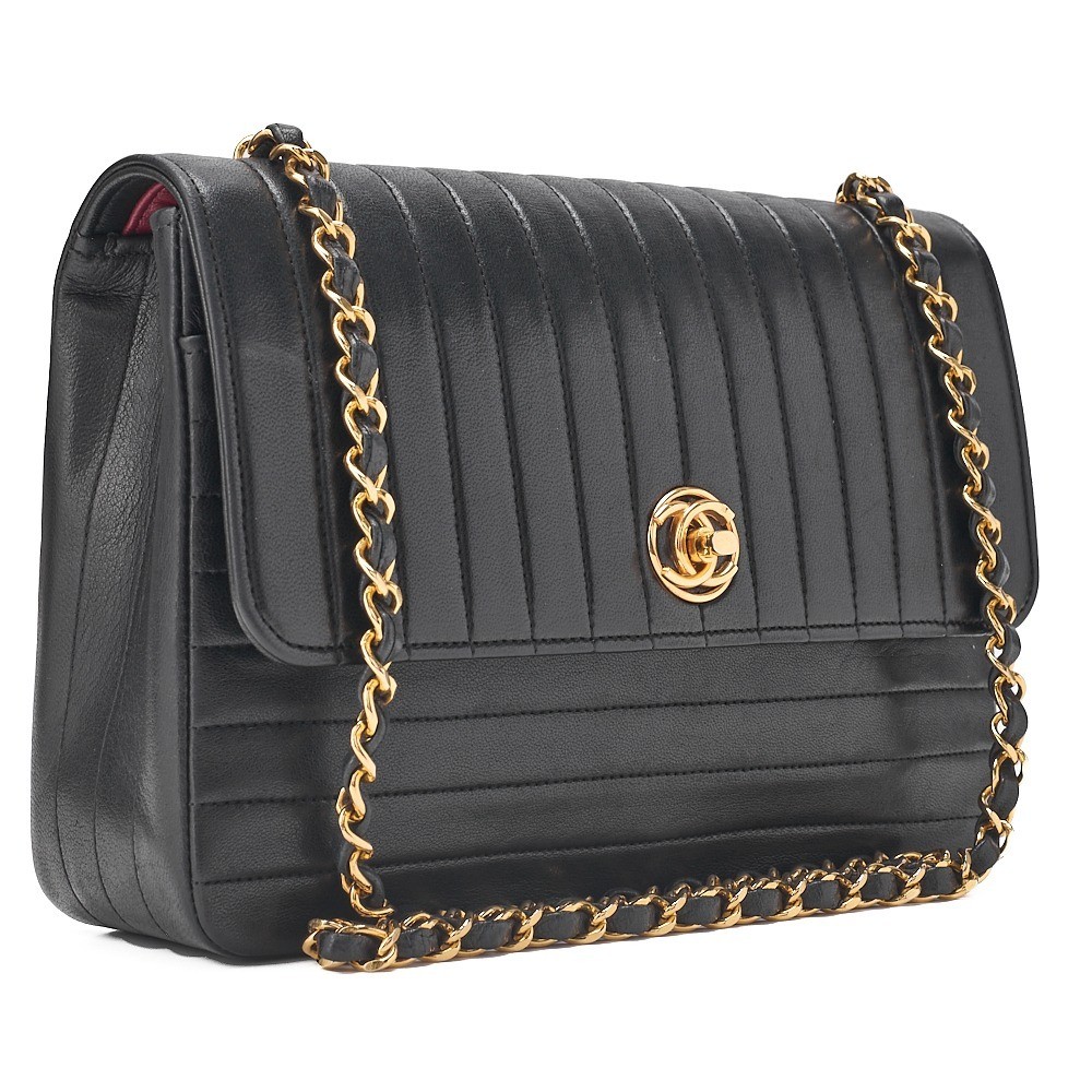 Lambskin Mademoiselle Turnlock Chain Shoulder Bag, Black — view 3