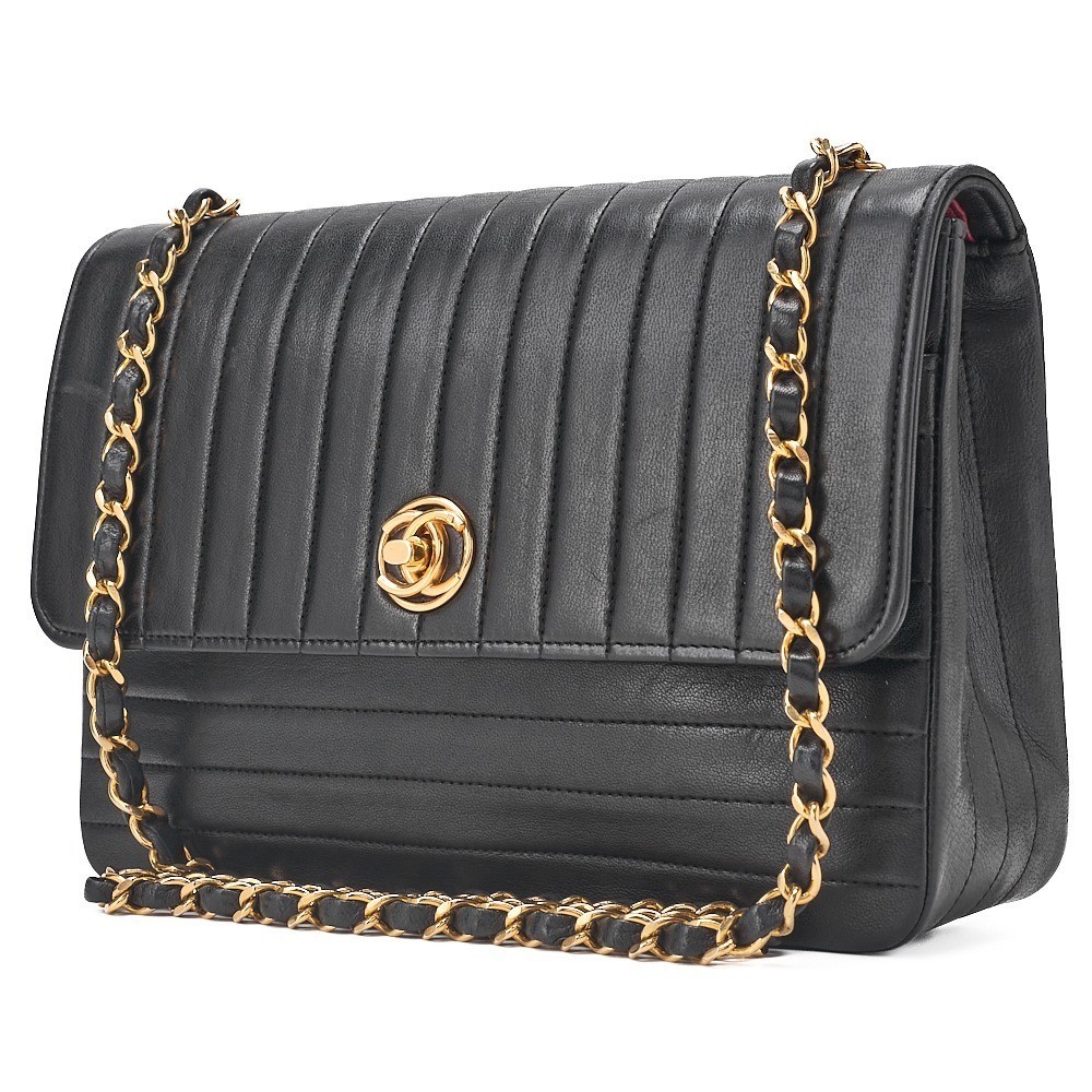 Lambskin Mademoiselle Turnlock Chain Shoulder Bag, Black — view 4