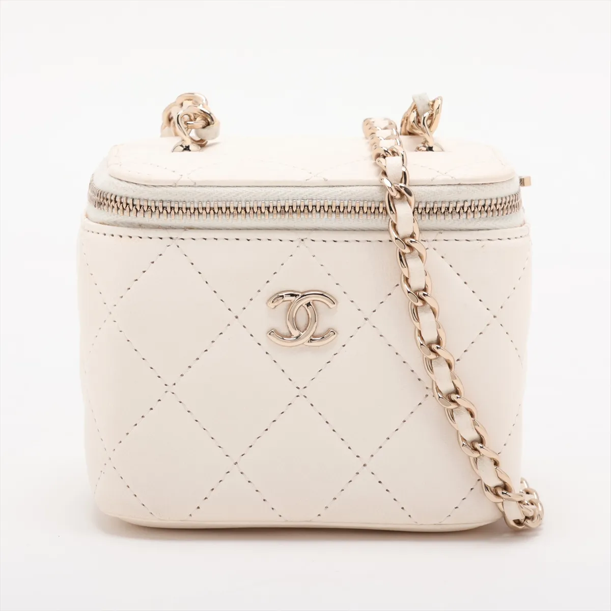 Matelassé Lambskin Vanity Bag, White with Gold Hardware, GU6NTX43, Random Serial Number