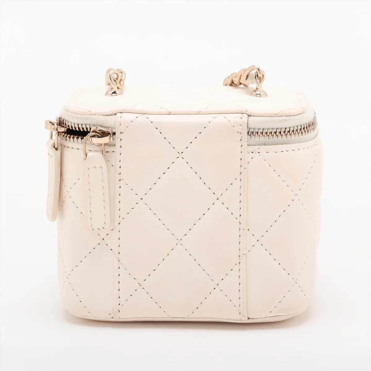 Matelassé Lambskin Vanity Bag, White with Gold Hardware, GU6NTX43, Random Serial Number — view 2