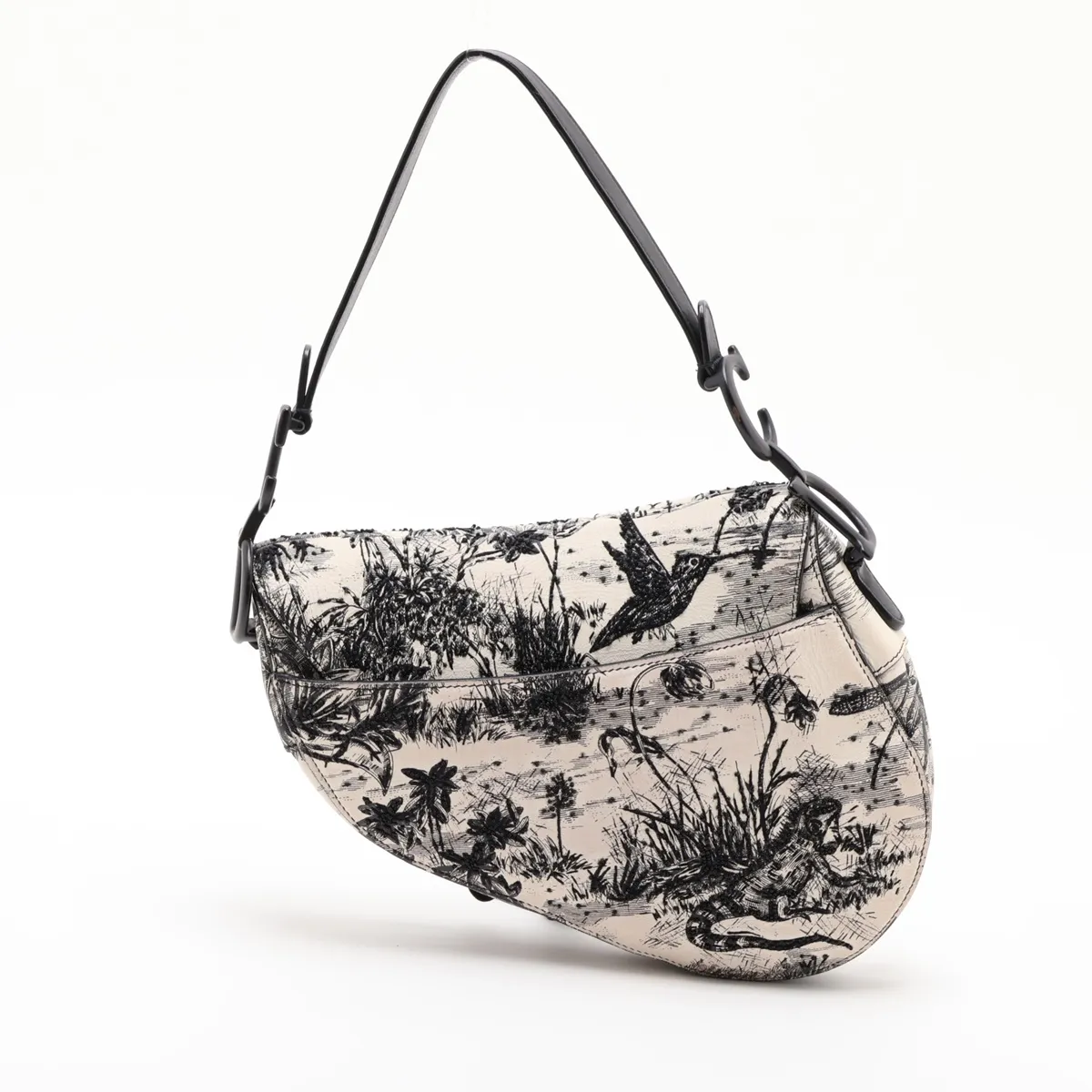 Saddle Bag Leather x Beads 2-Way Shoulder Bag Beige x Black — view 2