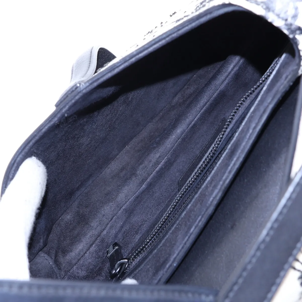 Saddle Bag Leather x Beads 2-Way Shoulder Bag Beige x Black — view 8