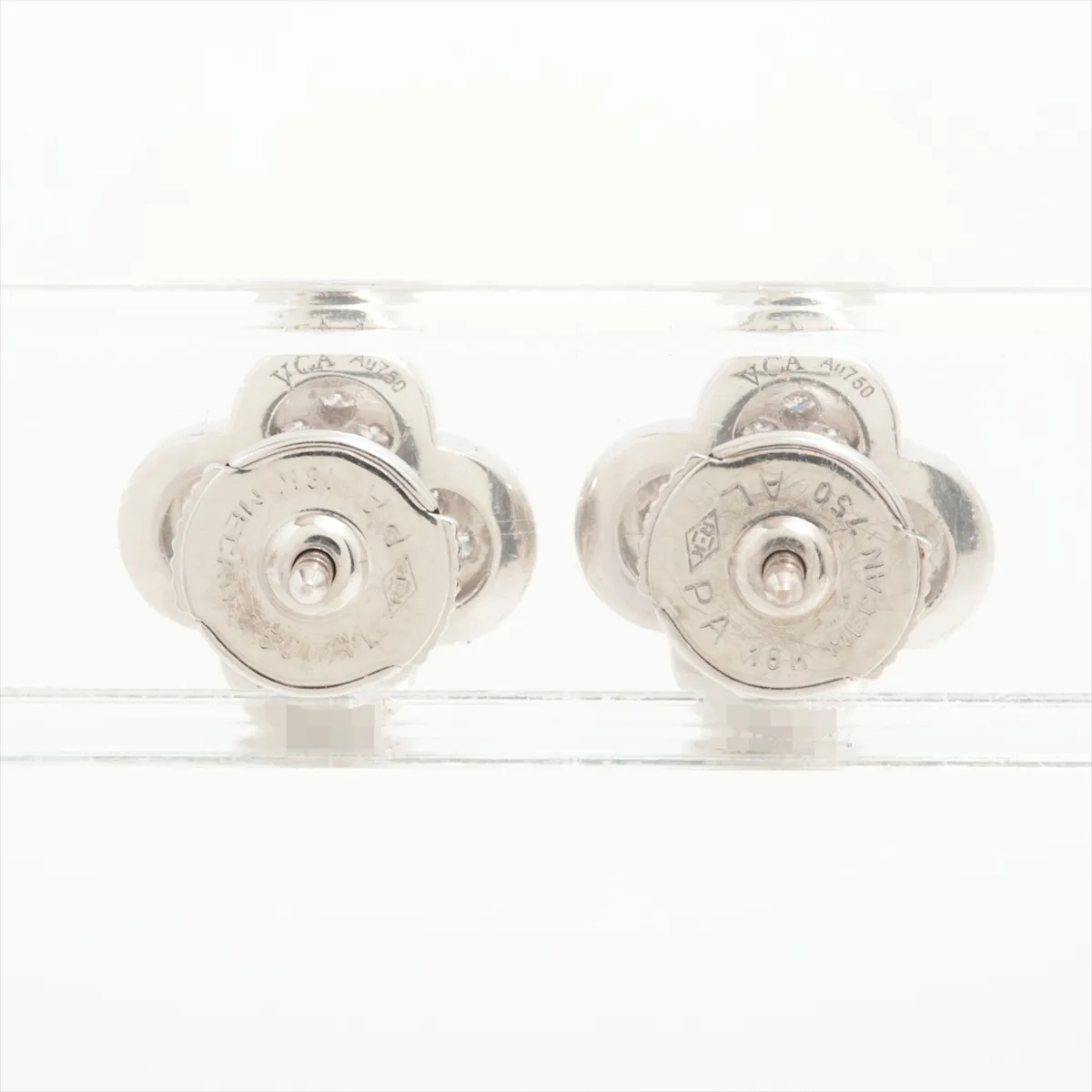 Pure Alhambra Diamond Earrings, 750 (WG), 5.1g, JB399818. Small chip in the culet, post distortion. — view 2