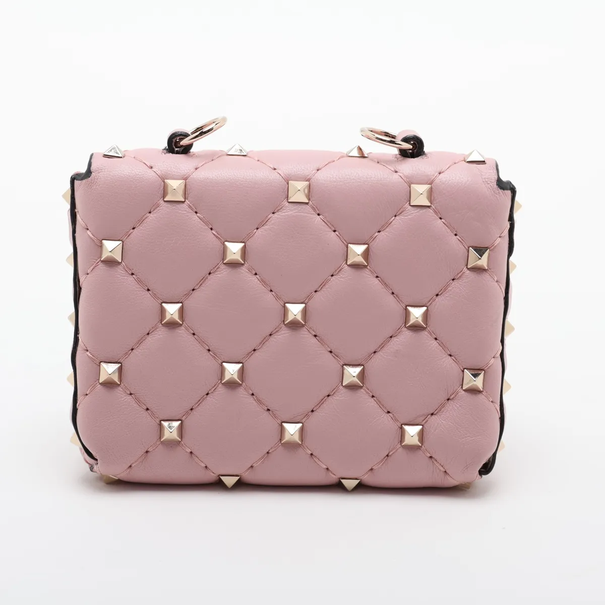 Rockstud Leather Chain Shoulder Bag, Pink — view 2