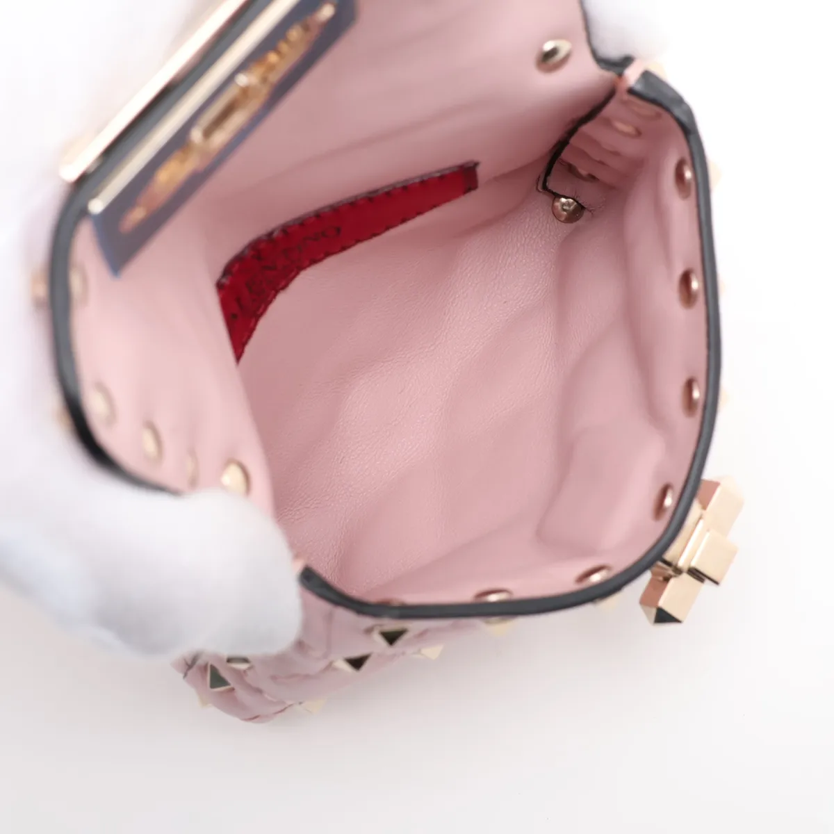 Rockstud Leather Chain Shoulder Bag, Pink — view 6