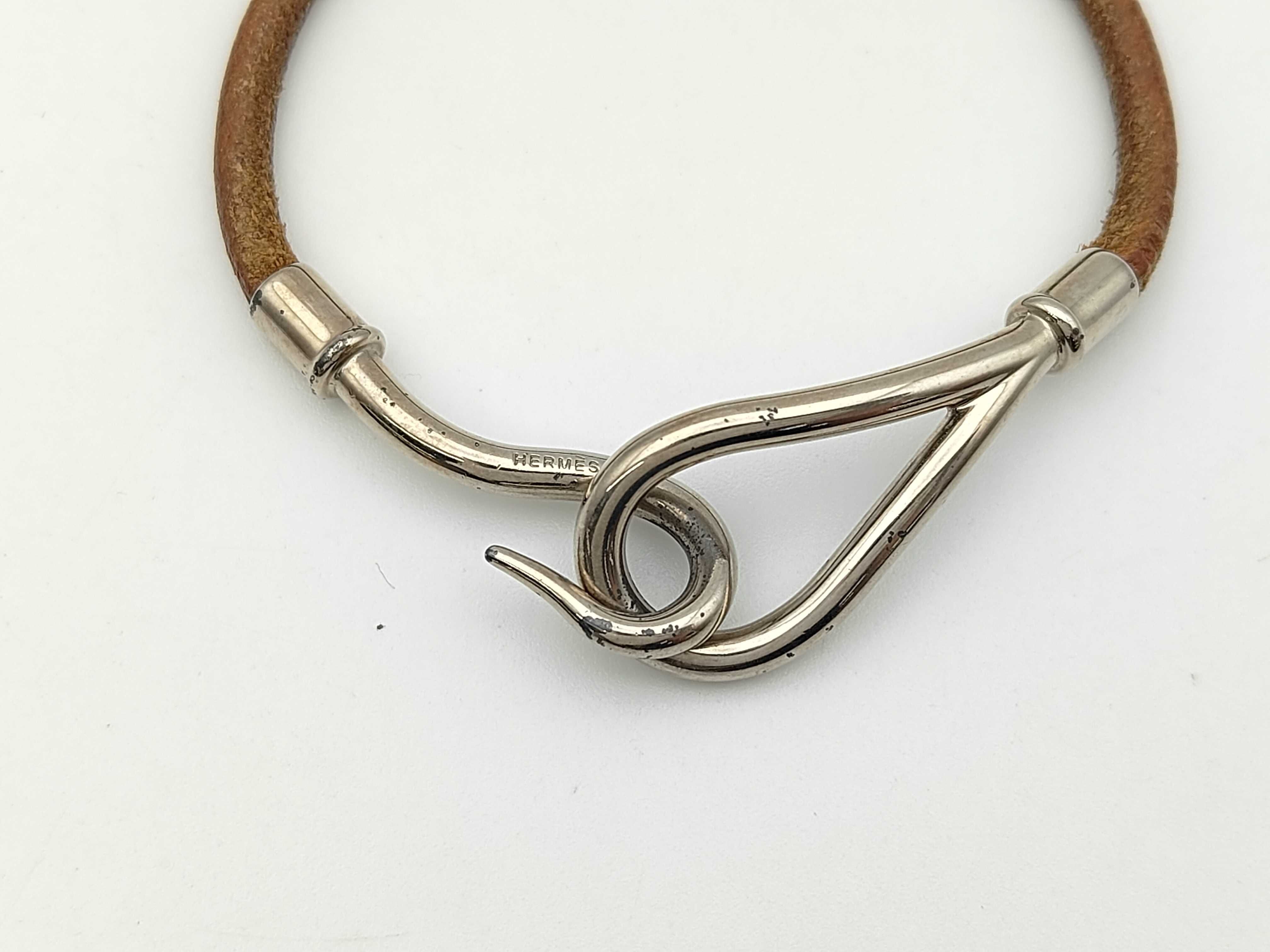 Jumbo Leather Brown Silver Hardware Bracelet Bracelet/Bangle — view 2
