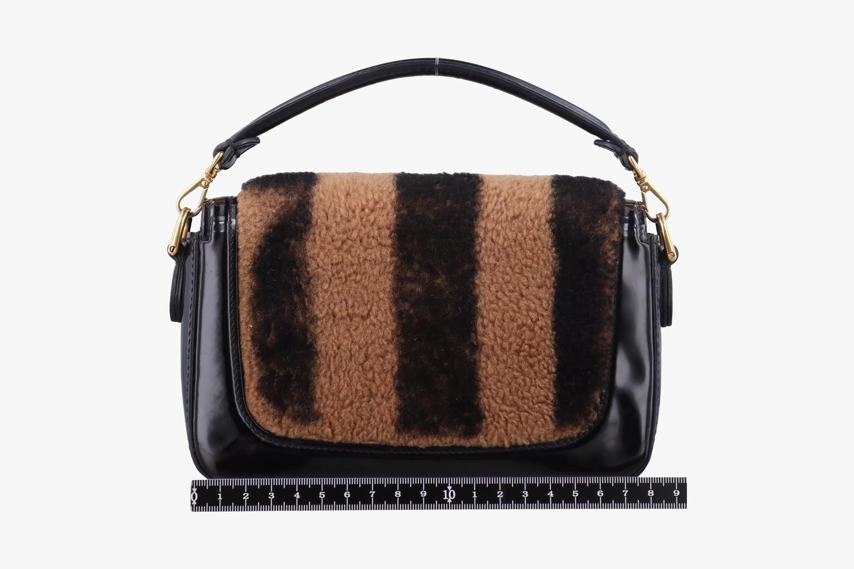 Bucket bag, fur x patent leather, brown x black — view 2