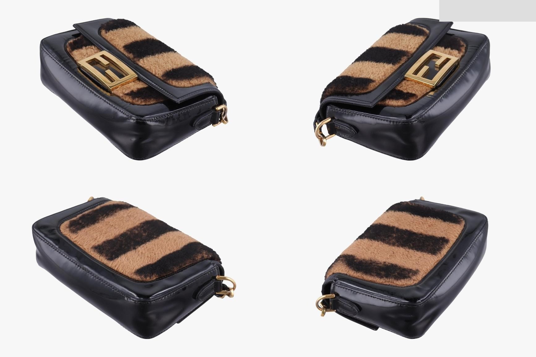 Bucket bag, fur x patent leather, brown x black — view 4