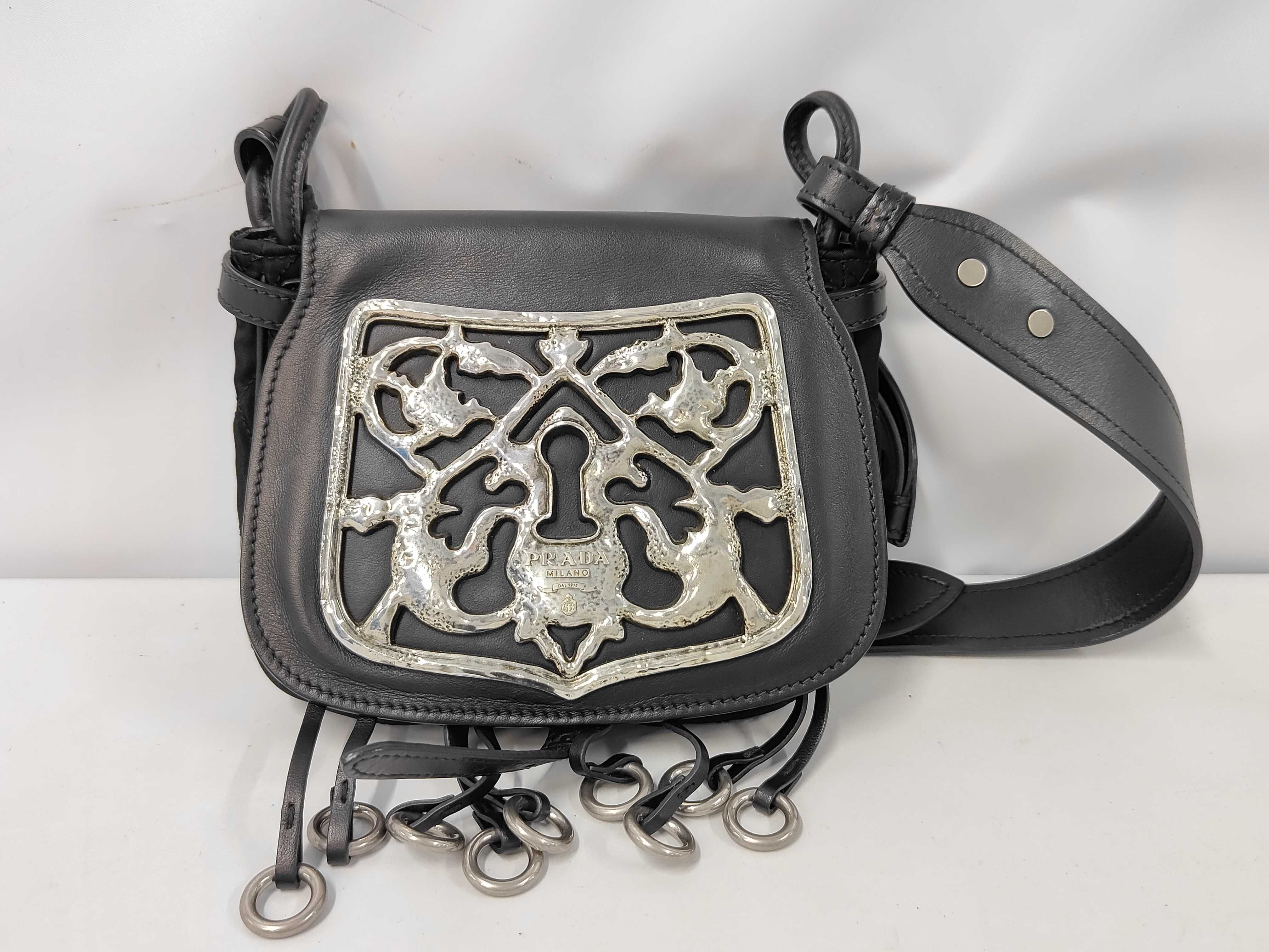 Leather x Nylon Shoulder Bag Black Shoulder Bag