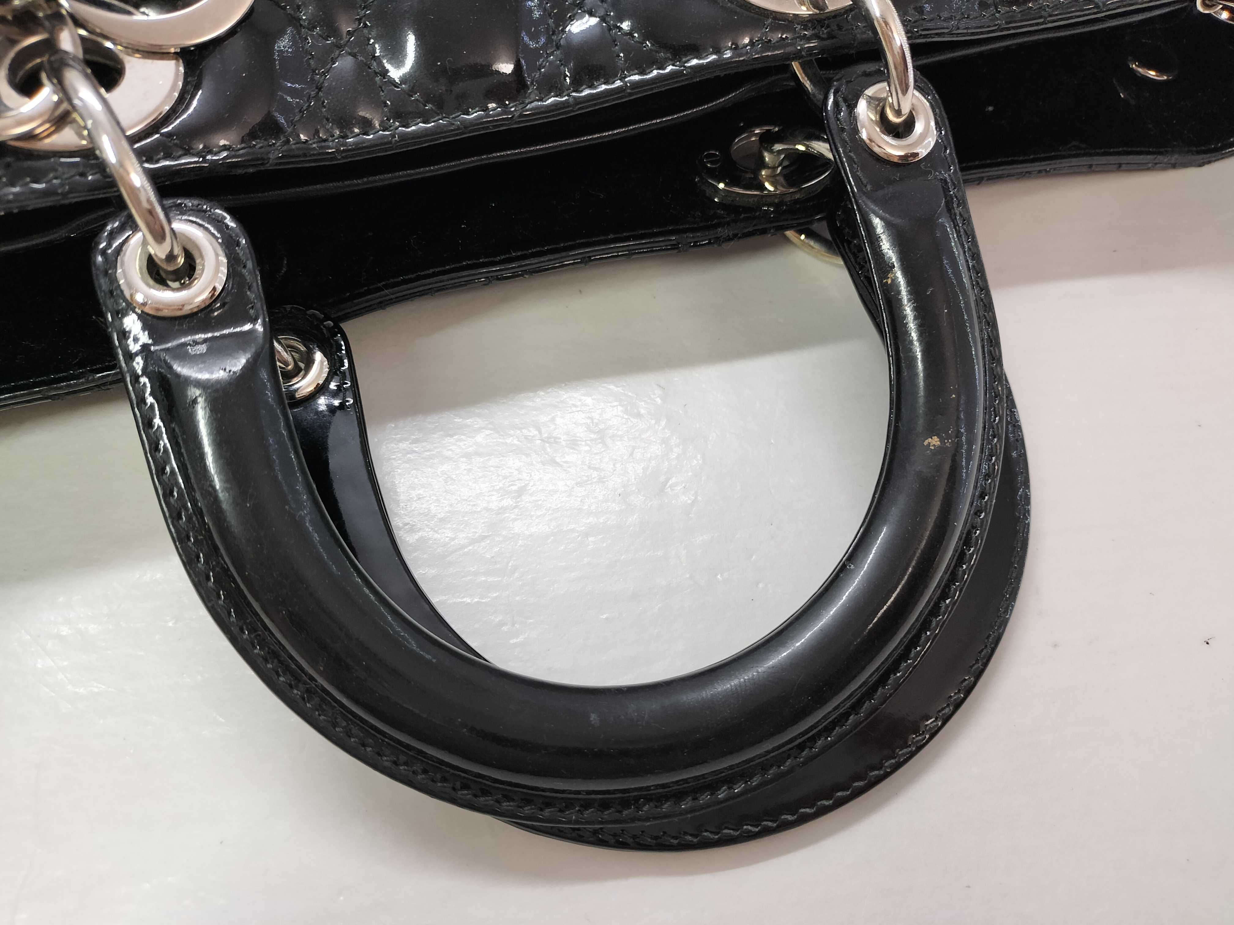 Soft Cannage Tote Bag, Enamel Leather, Black, Strap, Handbag — view 3
