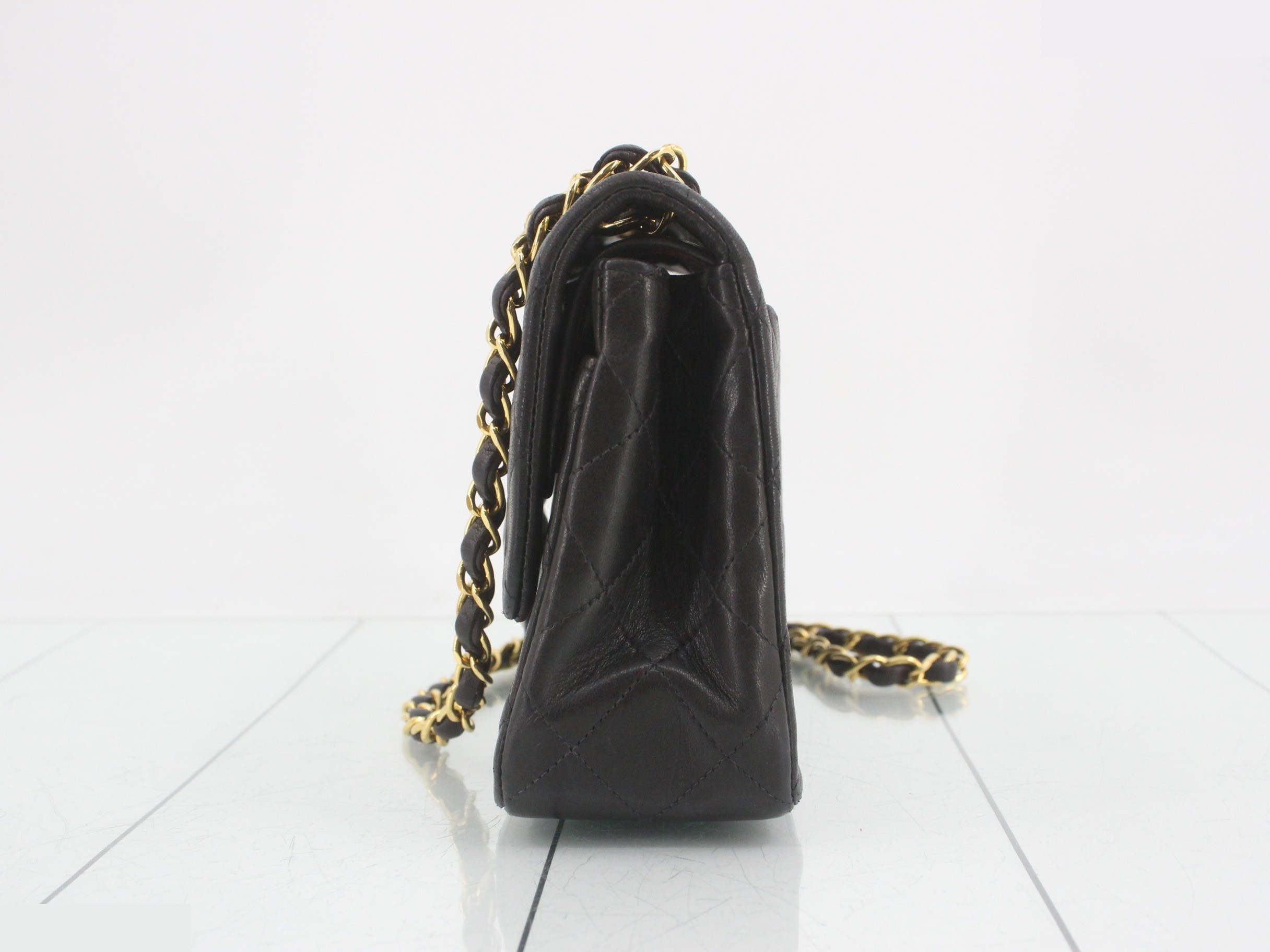 Matelassé 23 Lambskin Double Flap Double Chain Shoulder Bag, Black — view 3