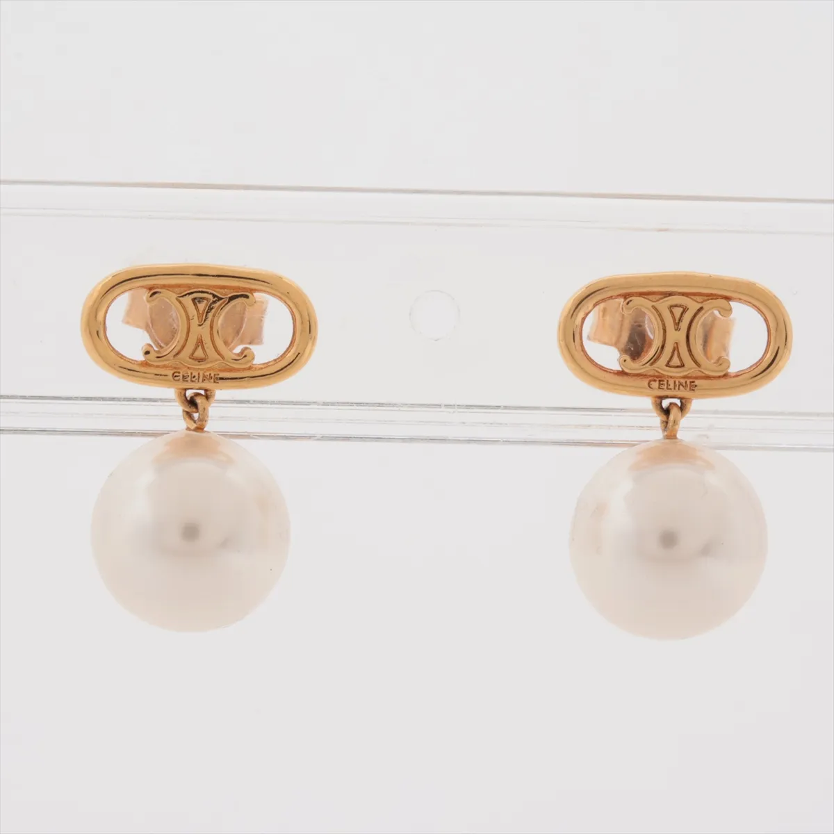 Mini Triomphe UFV0272 Earrings (Pair) GP x Faux Pearl Gold. Shows signs of wear: